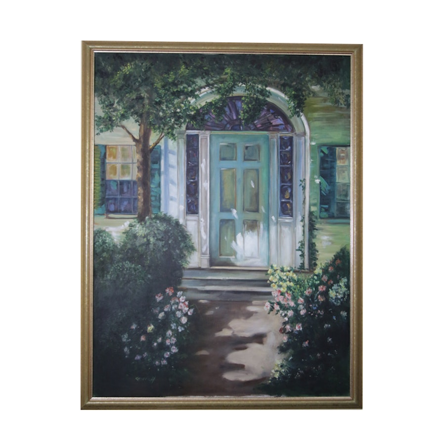 Original Oil on Canvas Painting of a Front Door