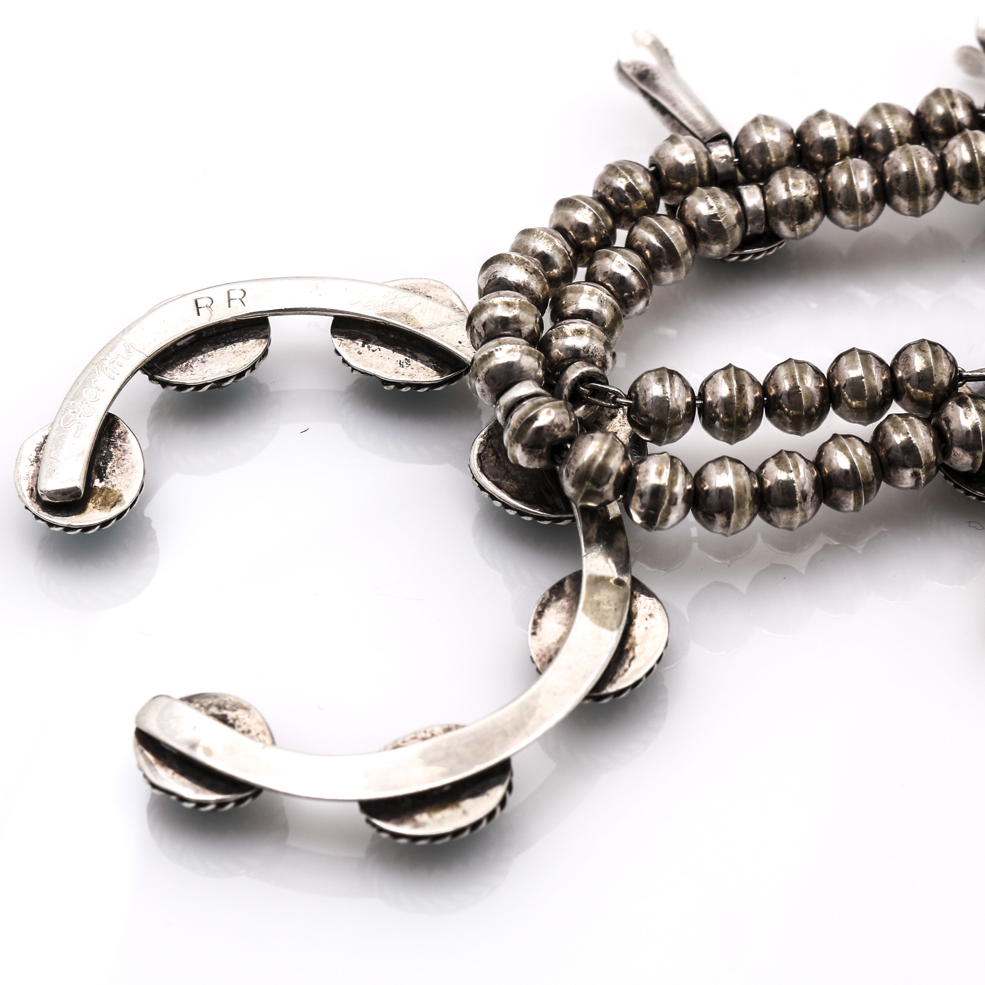 Native American Style Silver Turquoise Squash Blossom Necklace