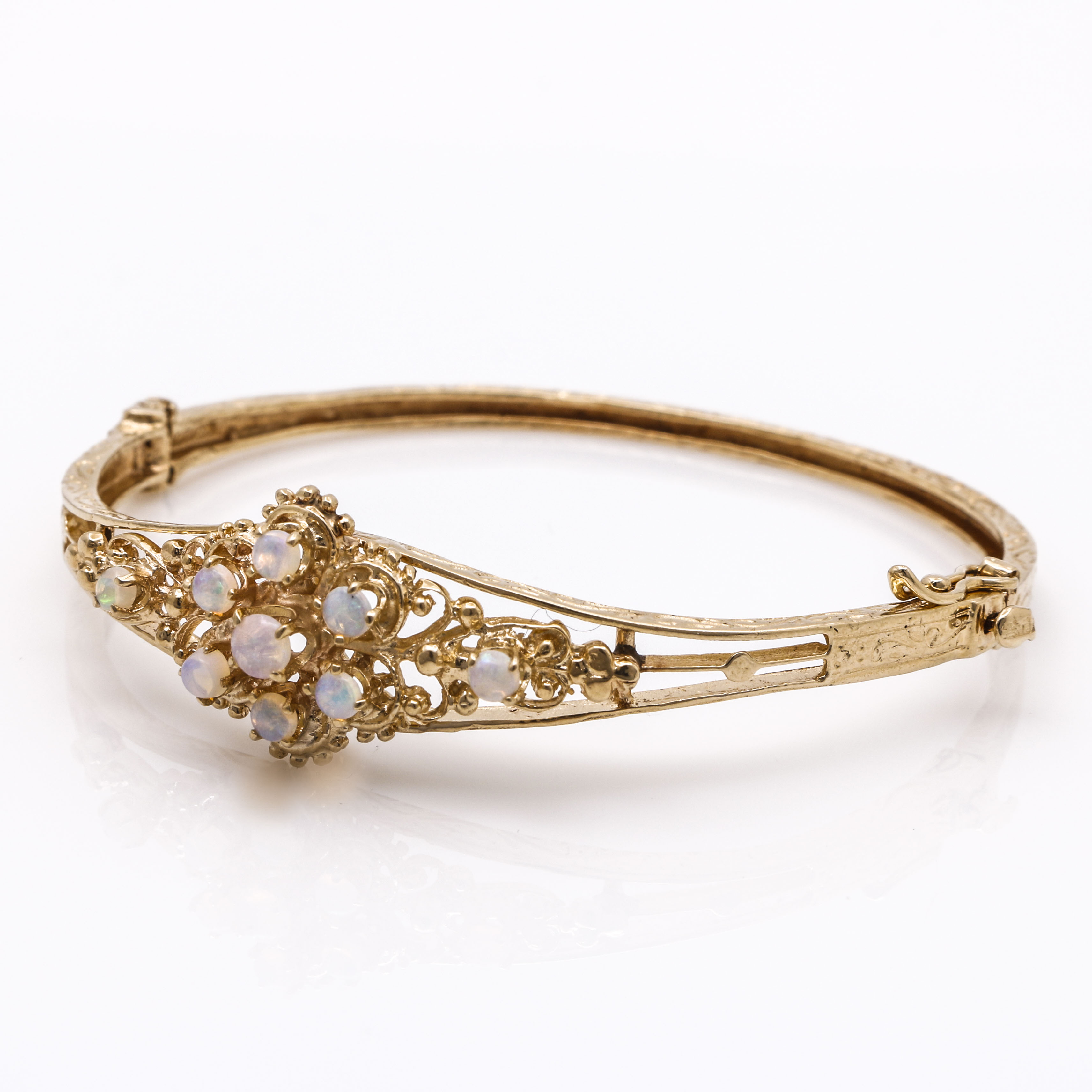 14K Yellow Gold Opal Bangle Bracelet