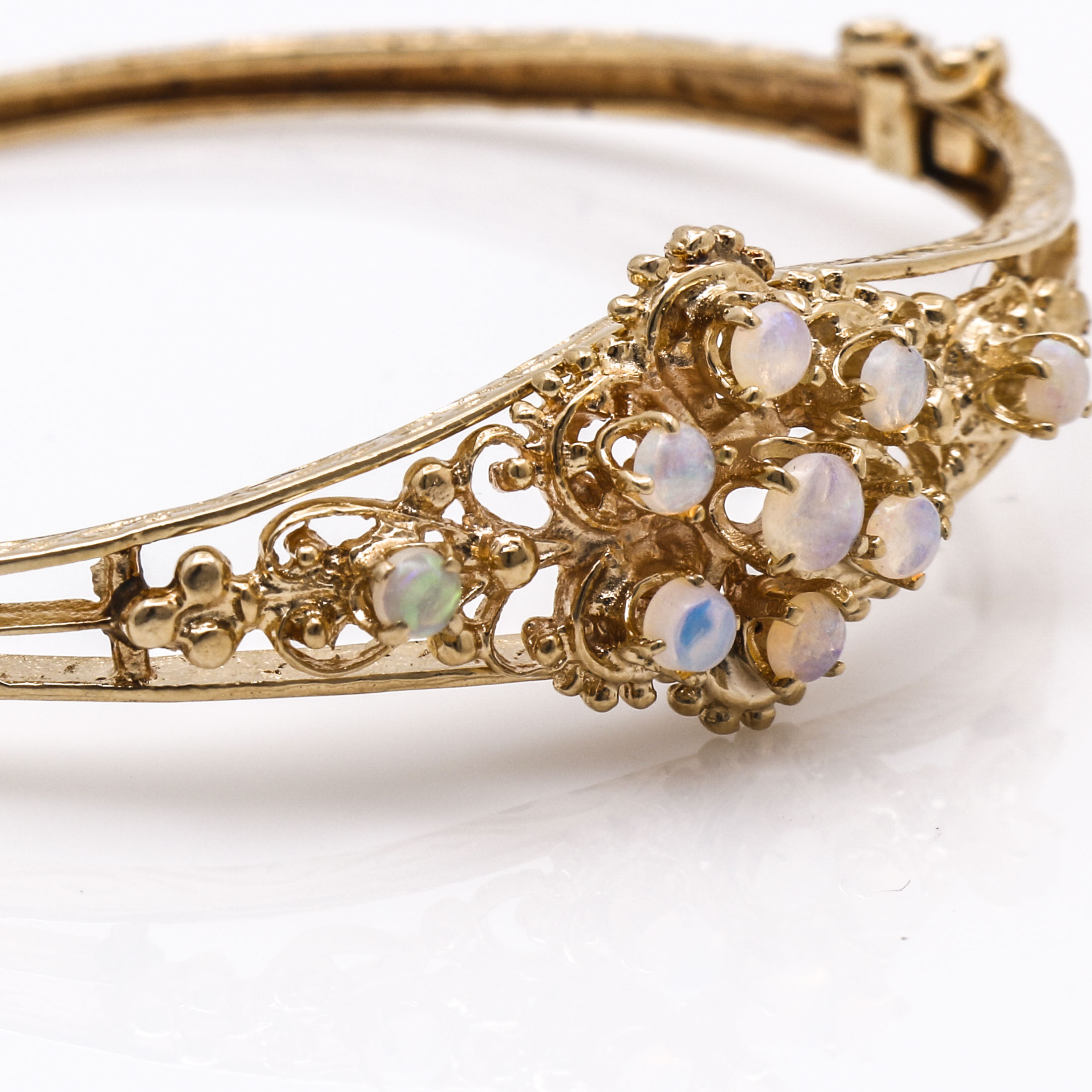 14K Yellow Gold Opal Bangle Bracelet