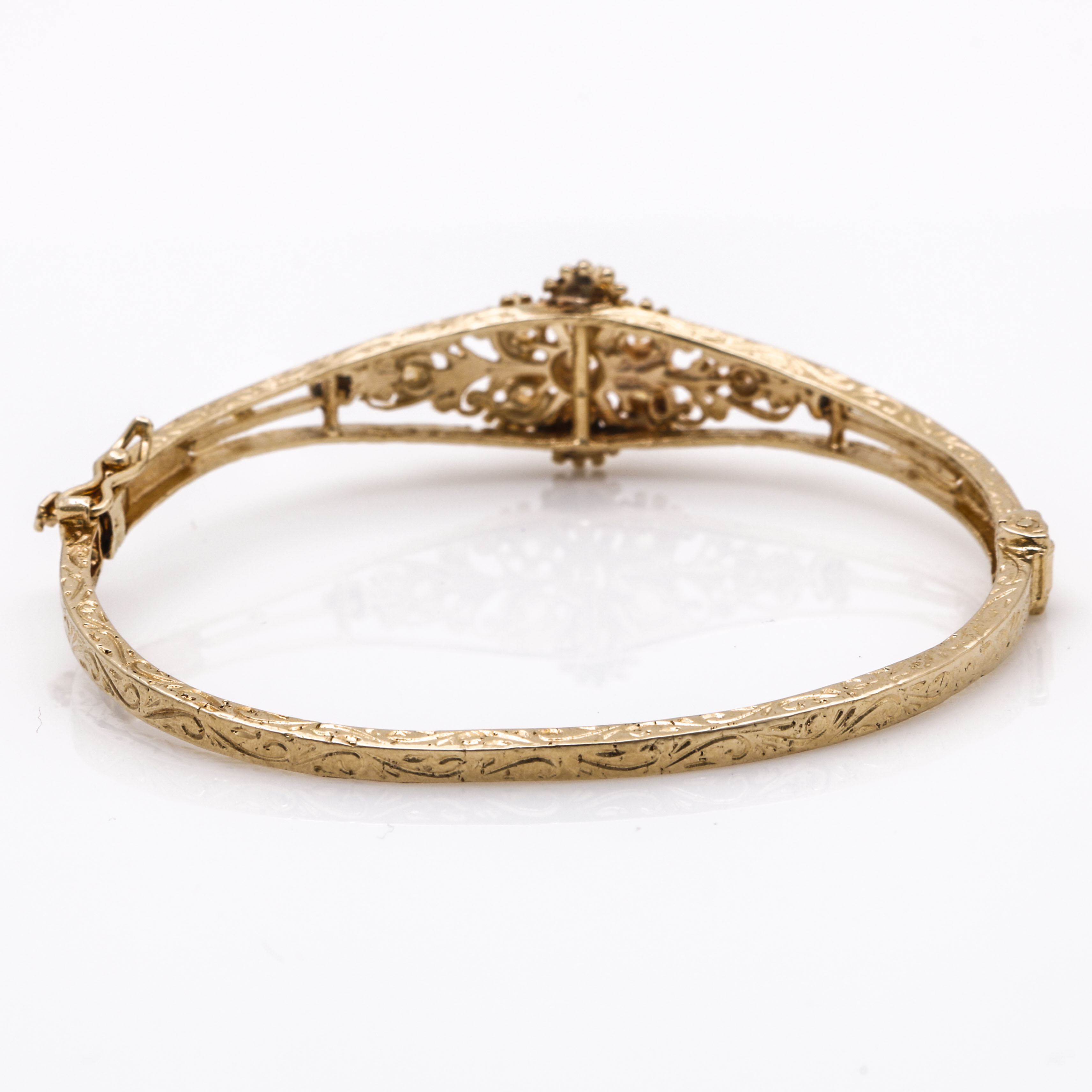 14K Yellow Gold Opal Bangle Bracelet