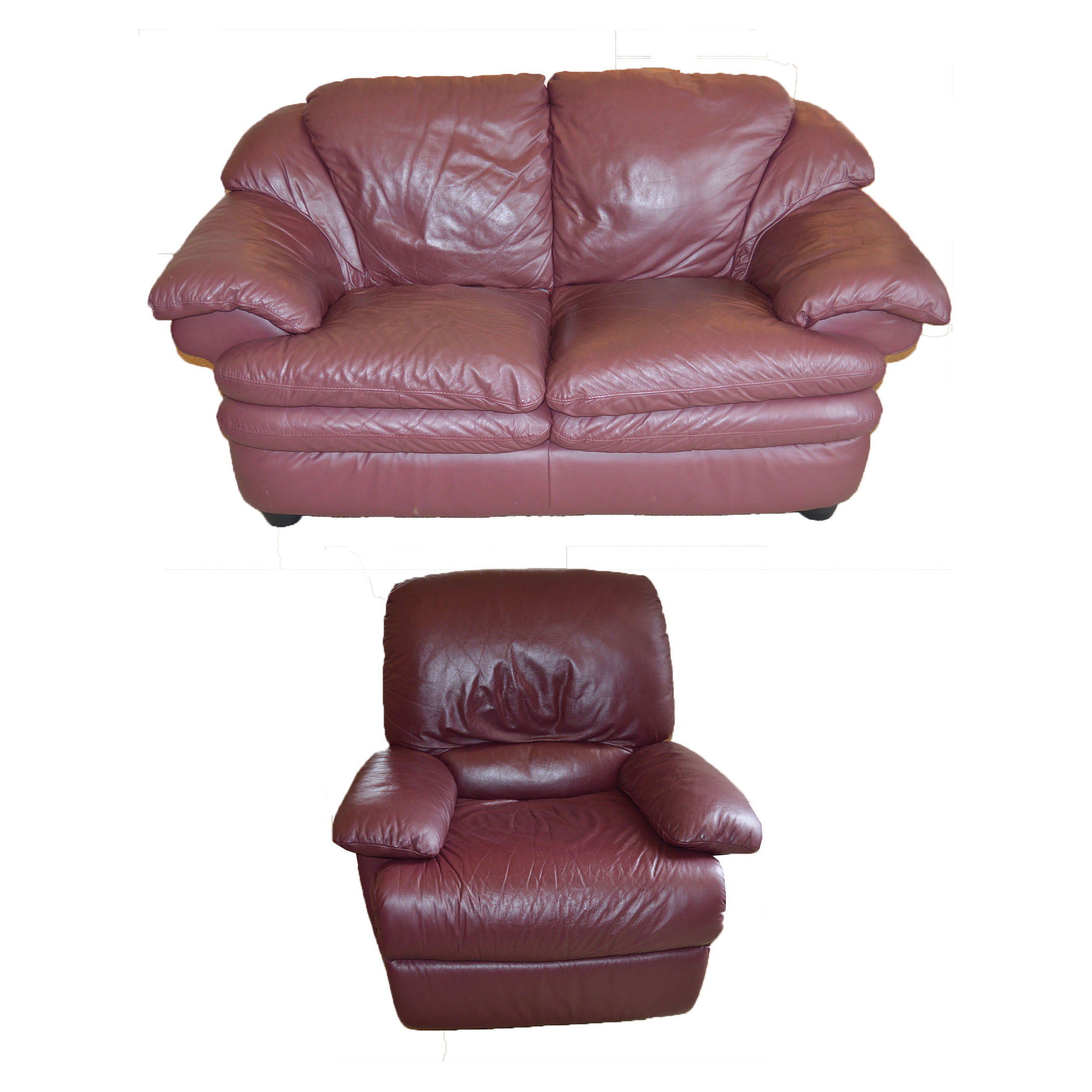 Italian Leather Loveseat and Recliner by Natuzzi