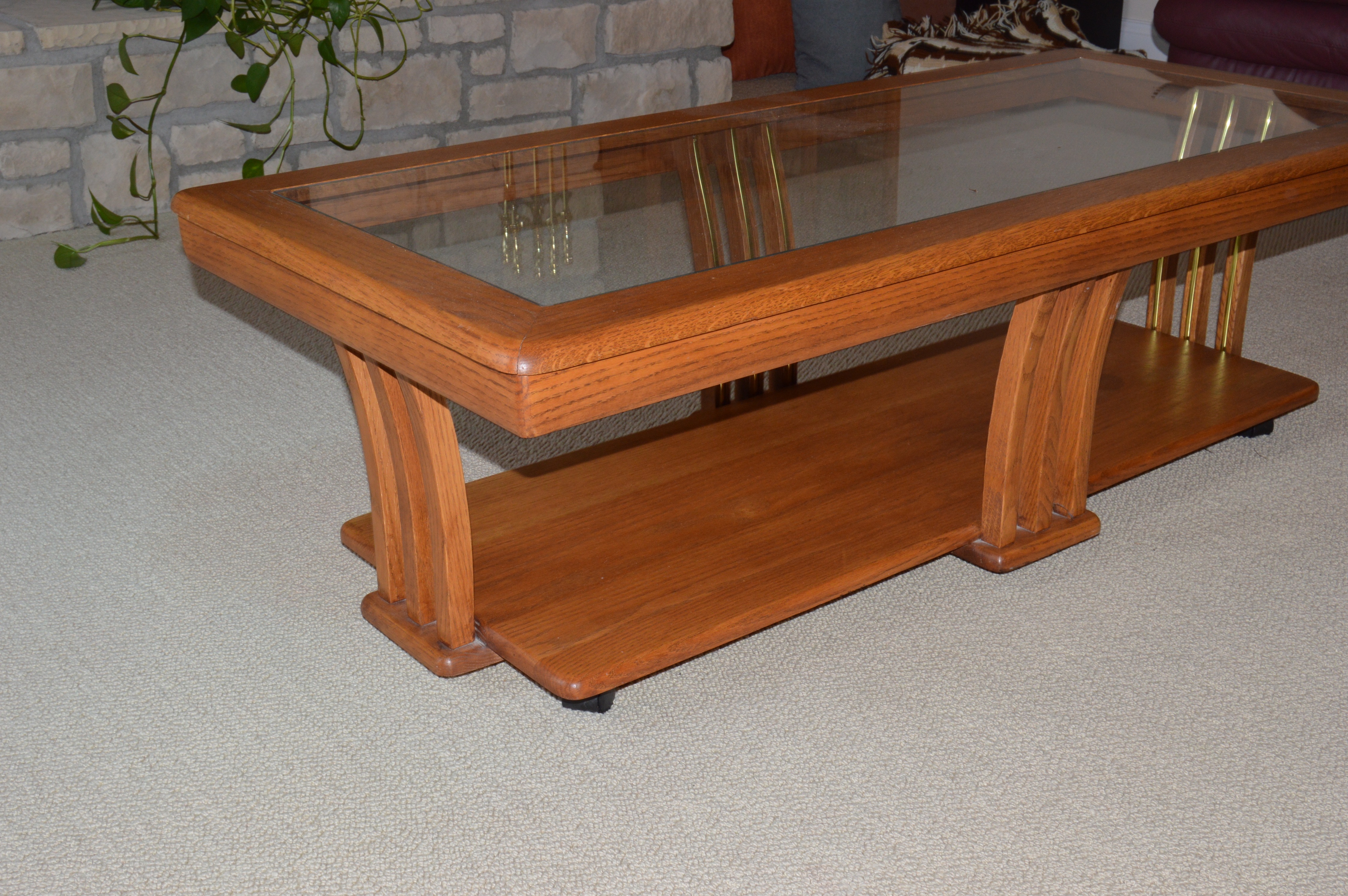 Coffee Table, Console Table and End Table Set in Oak and Glass