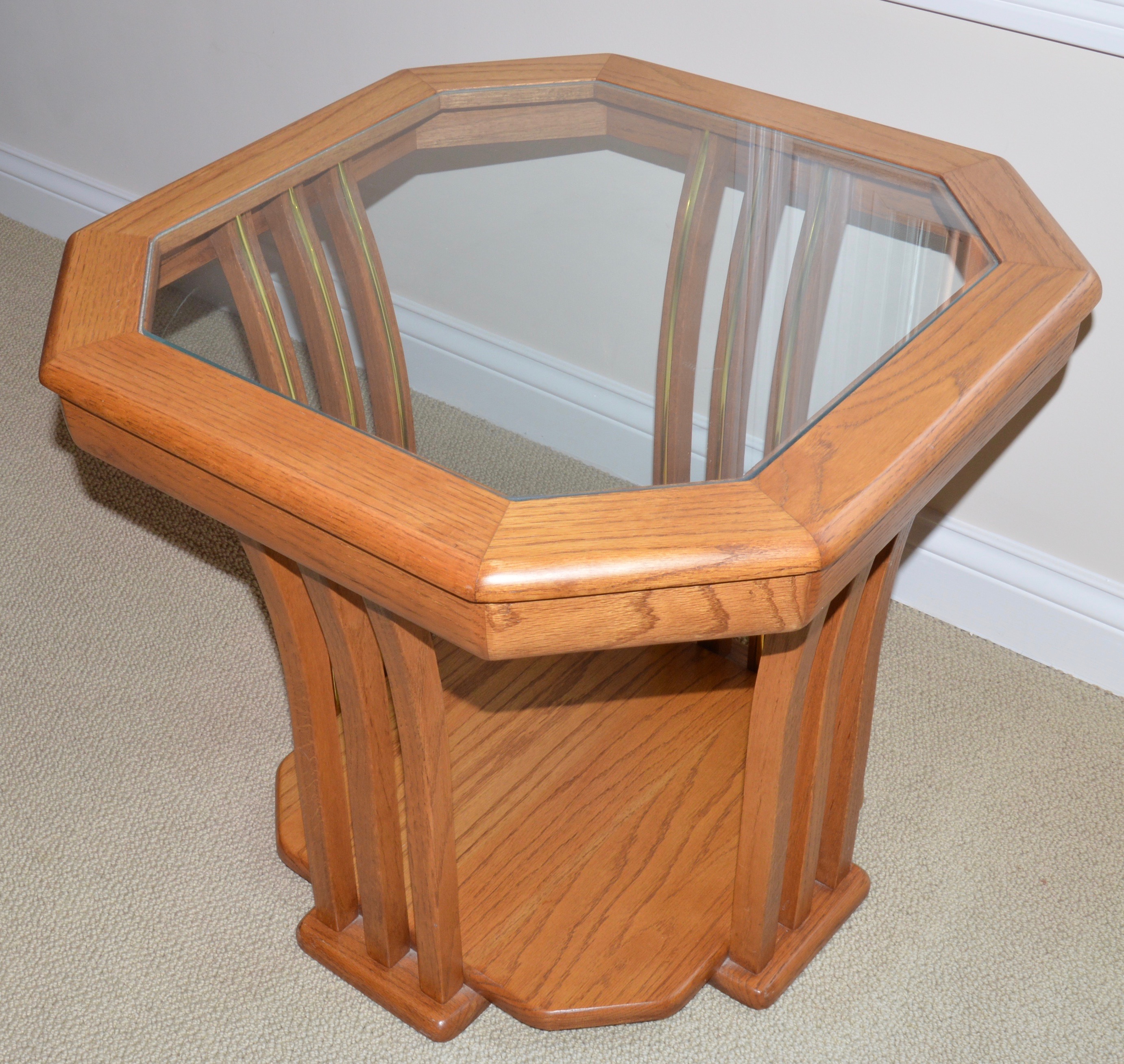 Coffee Table, Console Table and End Table Set in Oak and Glass