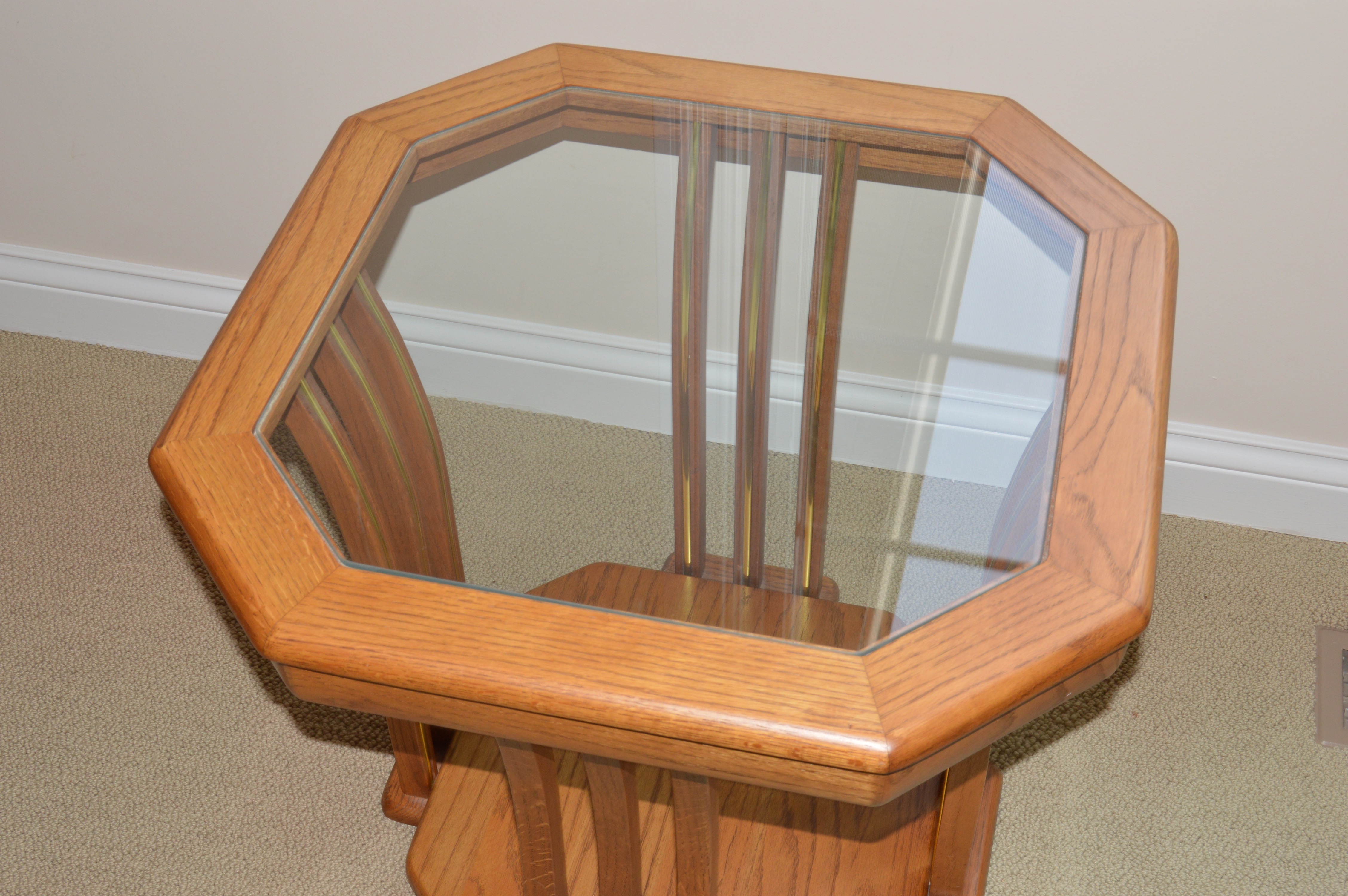 Coffee Table, Console Table and End Table Set in Oak and Glass