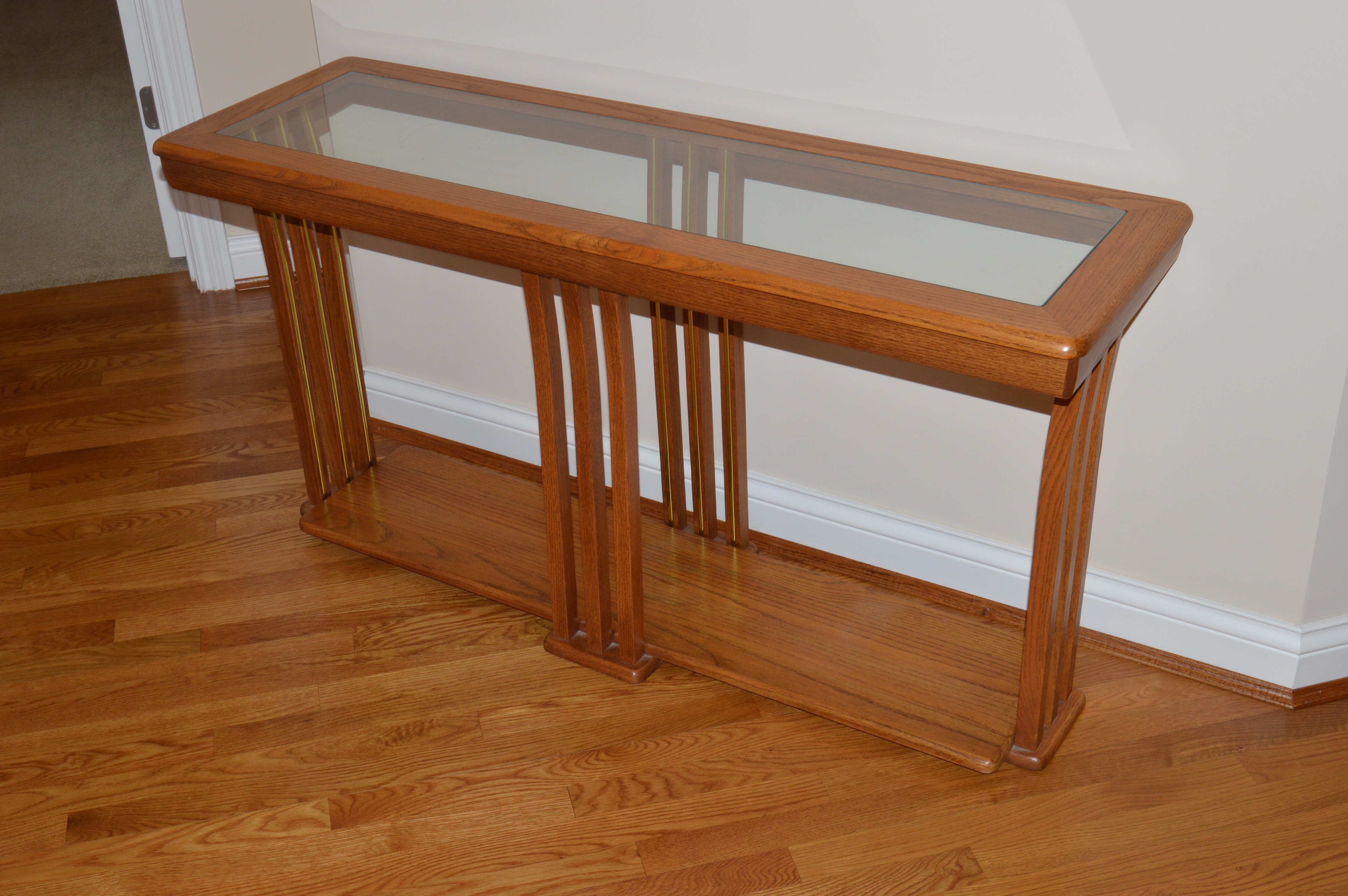 Coffee Table, Console Table and End Table Set in Oak and Glass