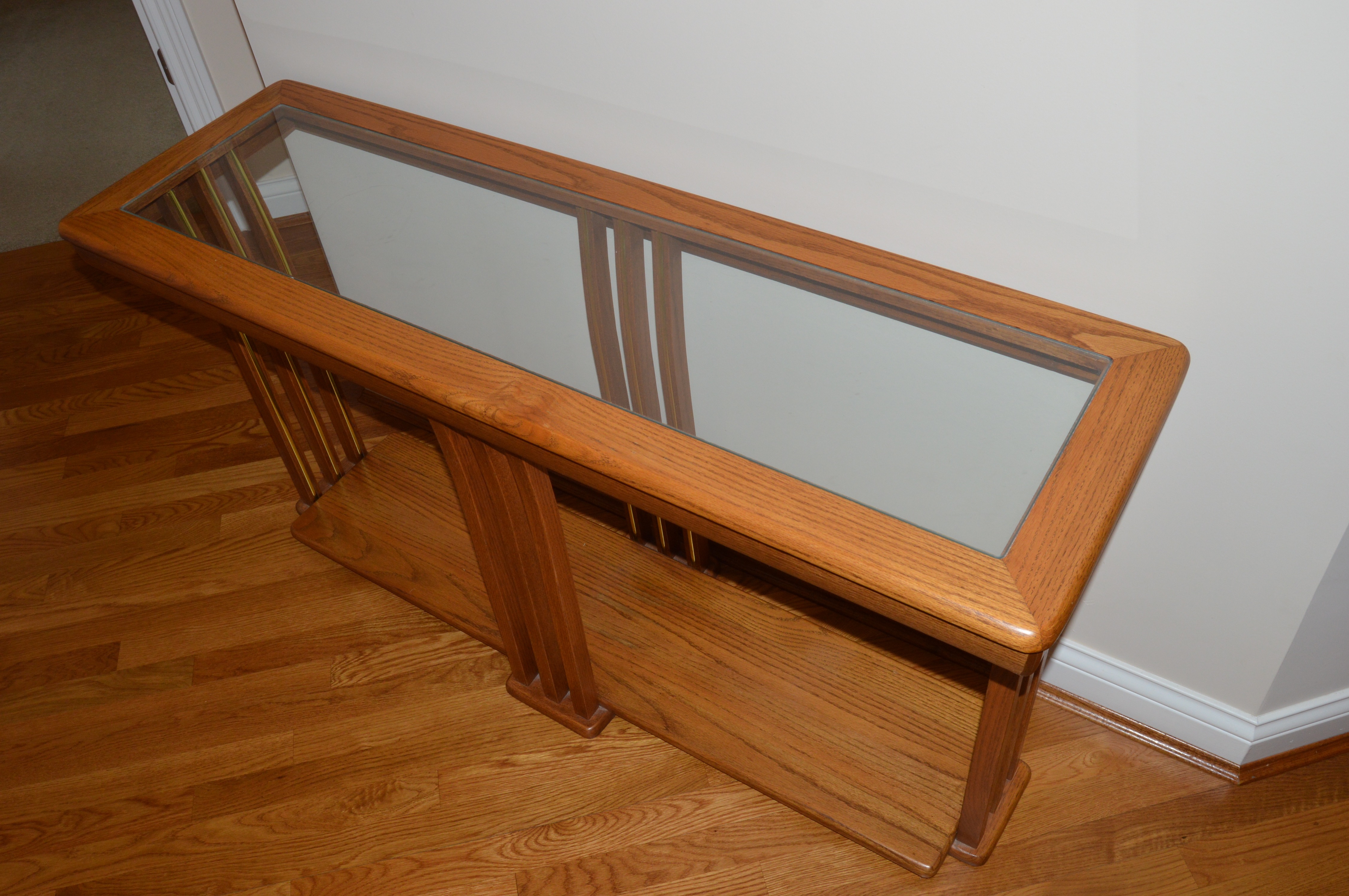 Coffee Table, Console Table and End Table Set in Oak and Glass