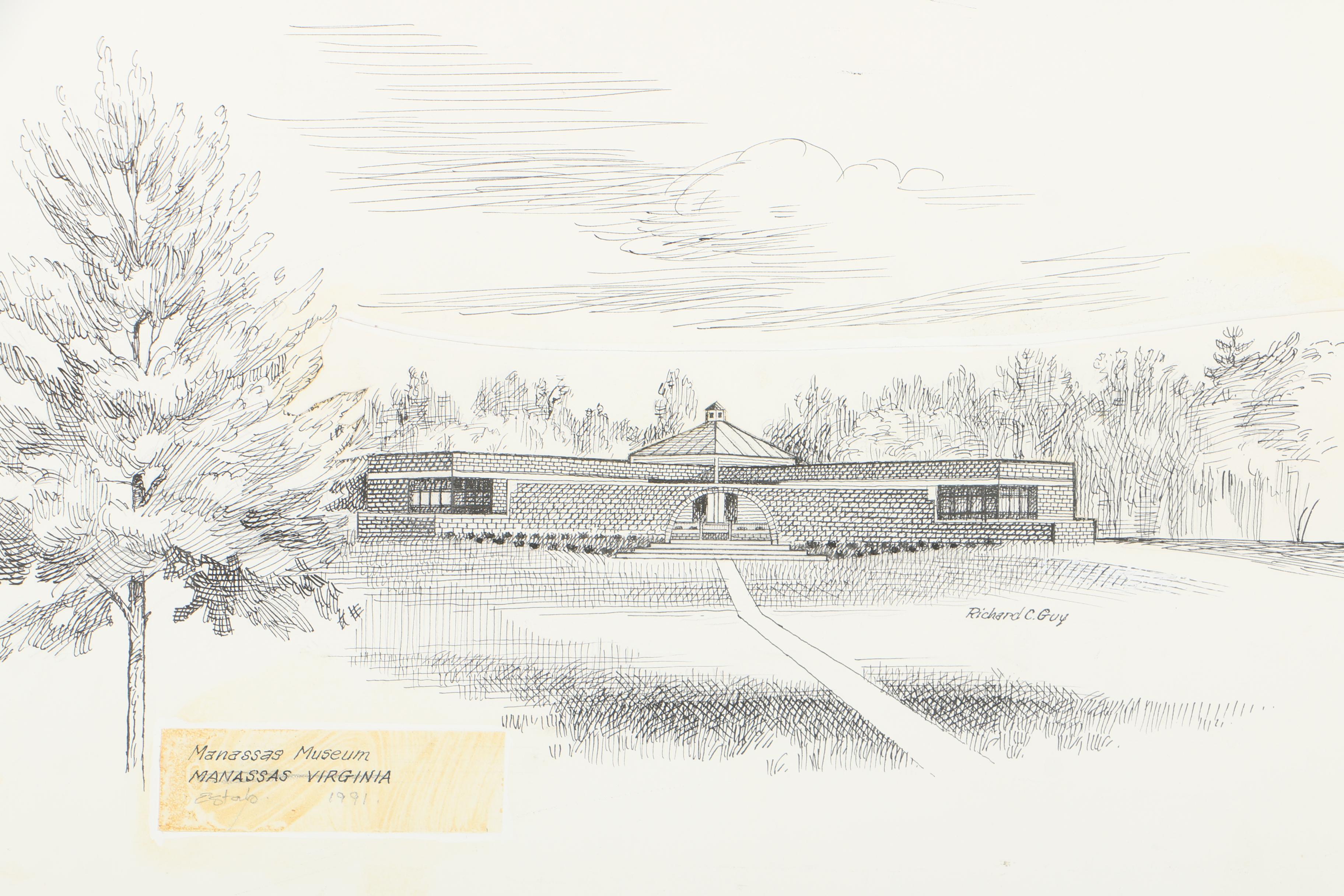 Richard C. Guy Ink Drawings of Various Manassas, VA Locations