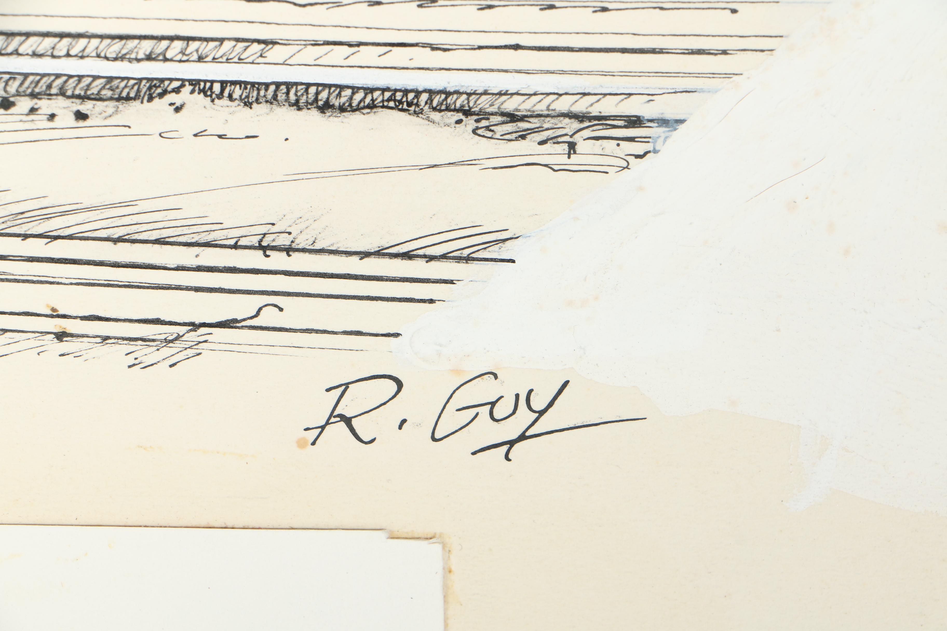 Richard C. Guy Ink Drawings of Various Manassas, VA Locations