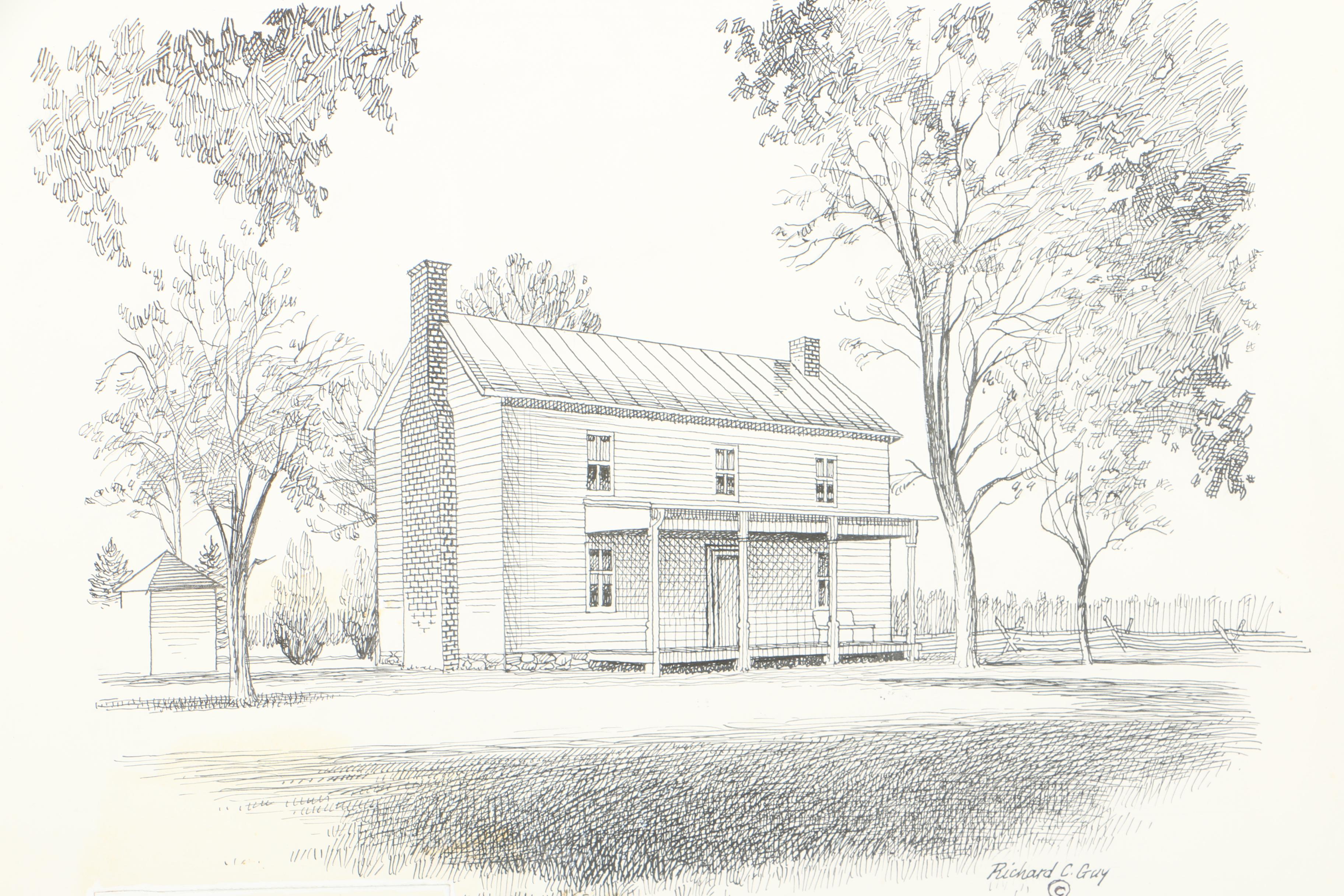 Richard C. Guy Ink Drawings of Various Manassas, VA Locations