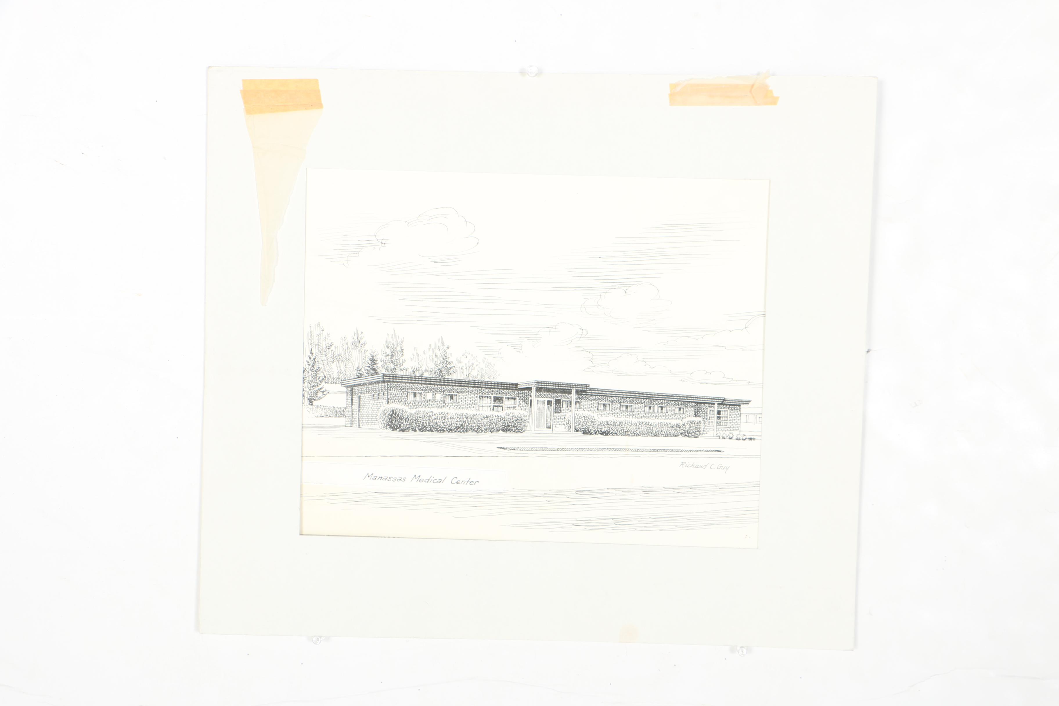 Richard C. Guy Ink Drawings of Various Manassas, VA Locations