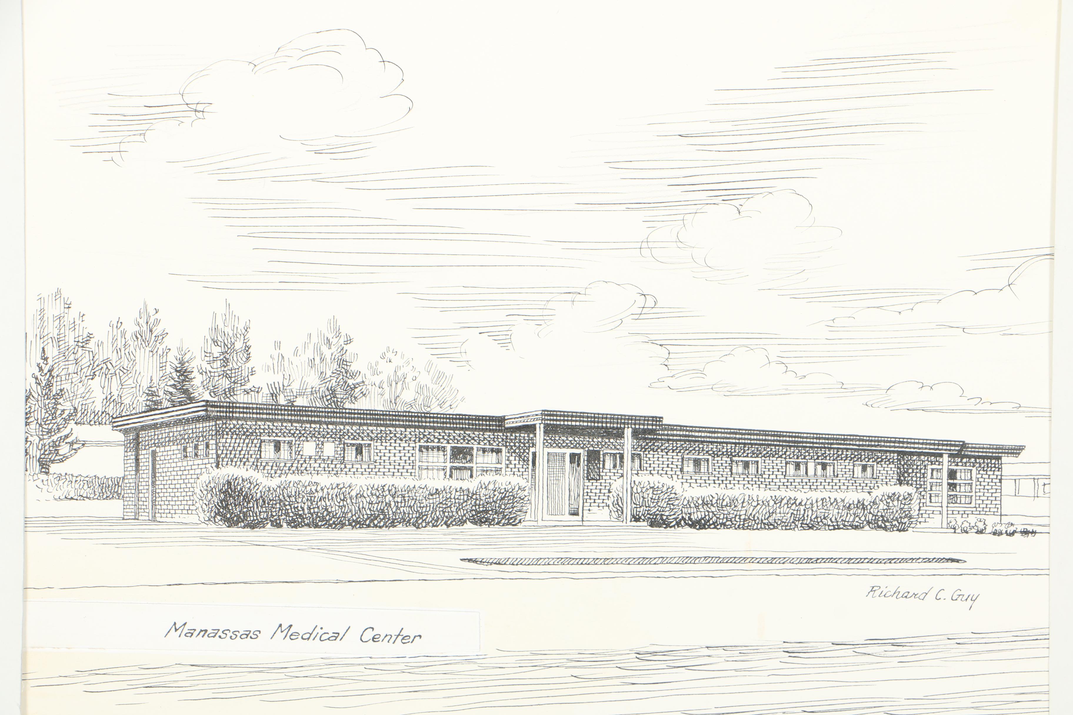 Richard C. Guy Ink Drawings of Various Manassas, VA Locations
