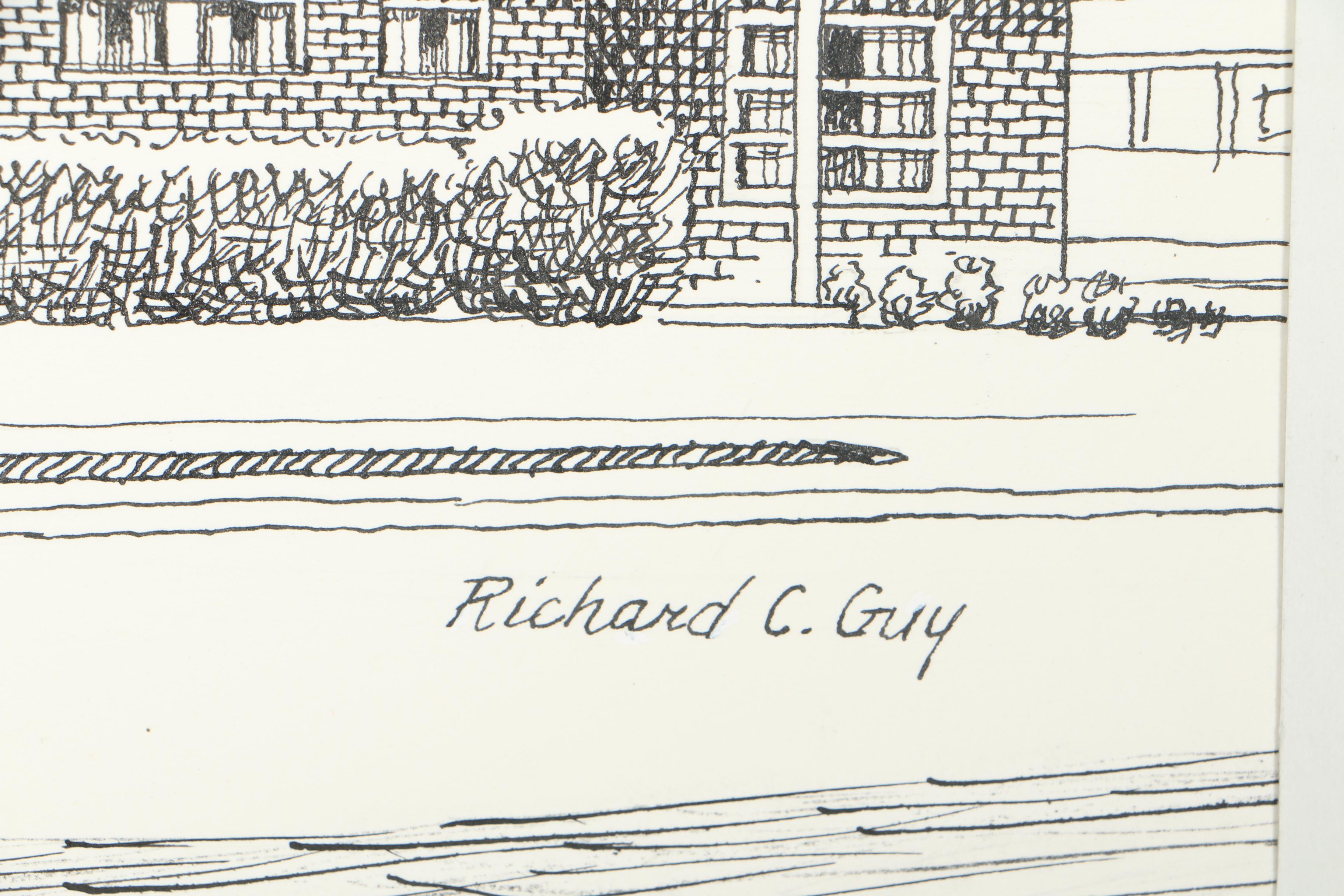 Richard C. Guy Ink Drawings of Various Manassas, VA Locations