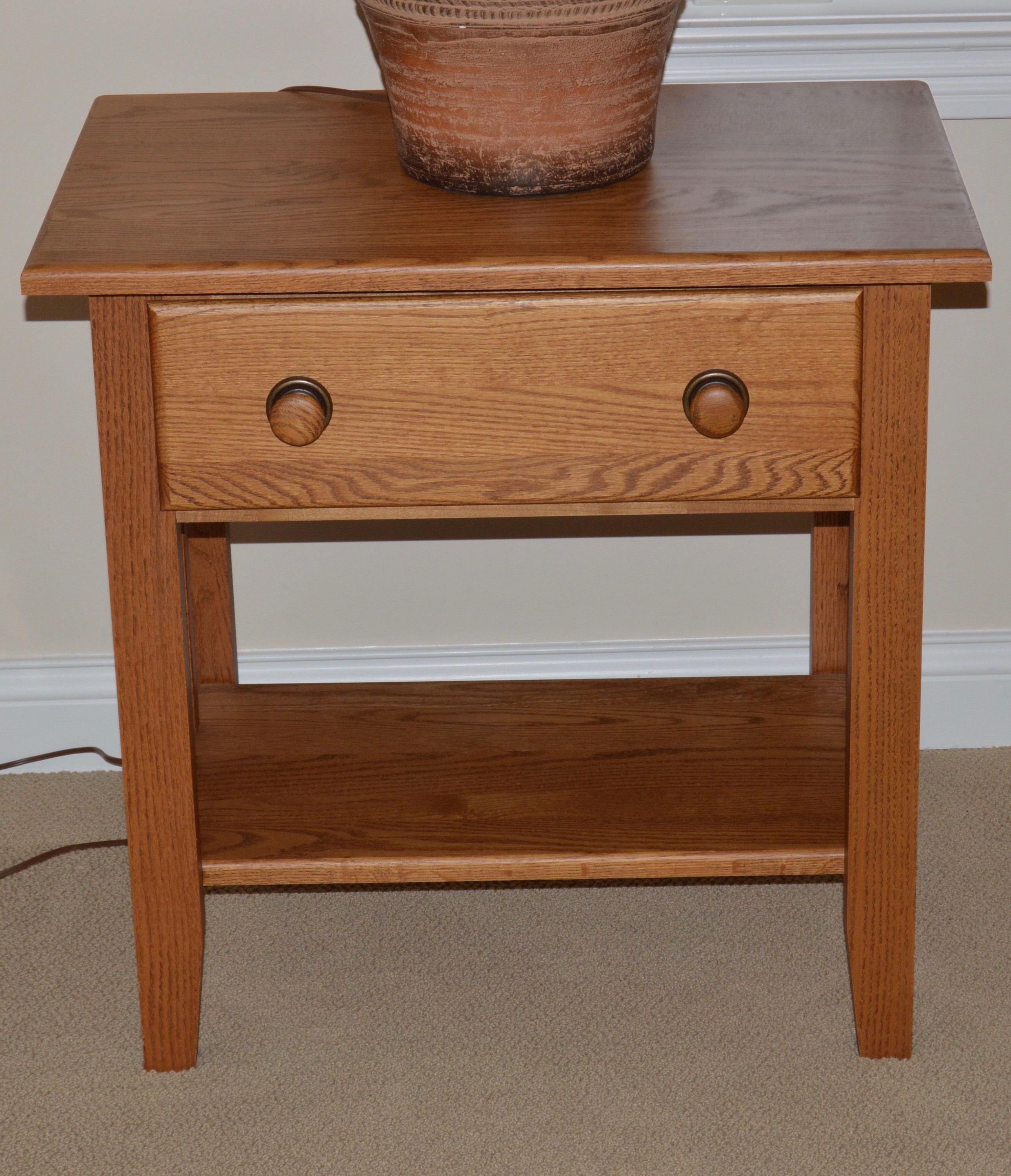 Mission Style Oak End Table and Pottery Table Lamp