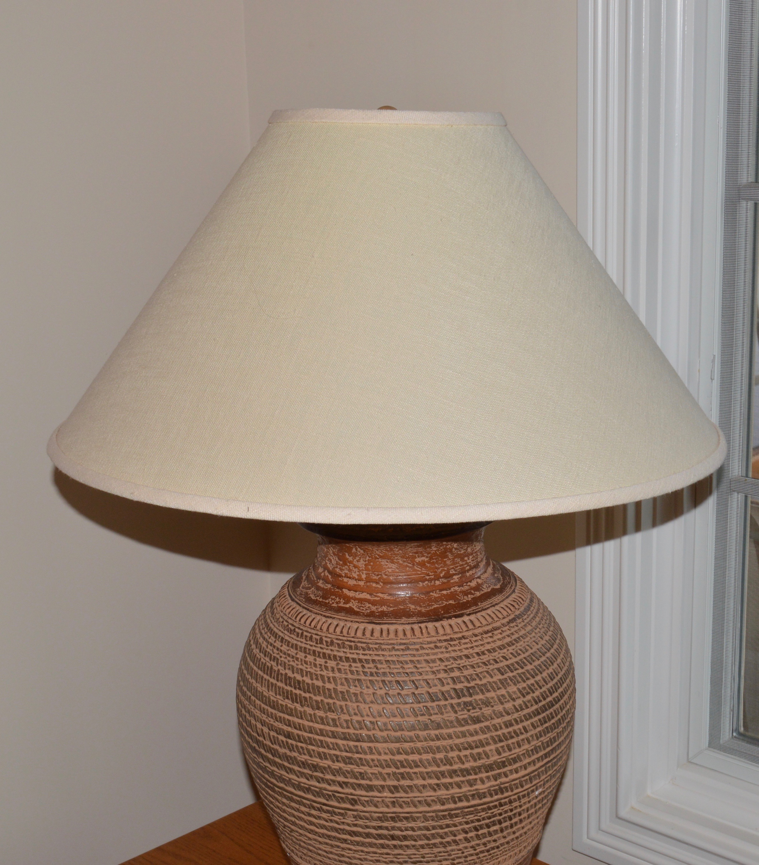 Mission Style Oak End Table and Pottery Table Lamp