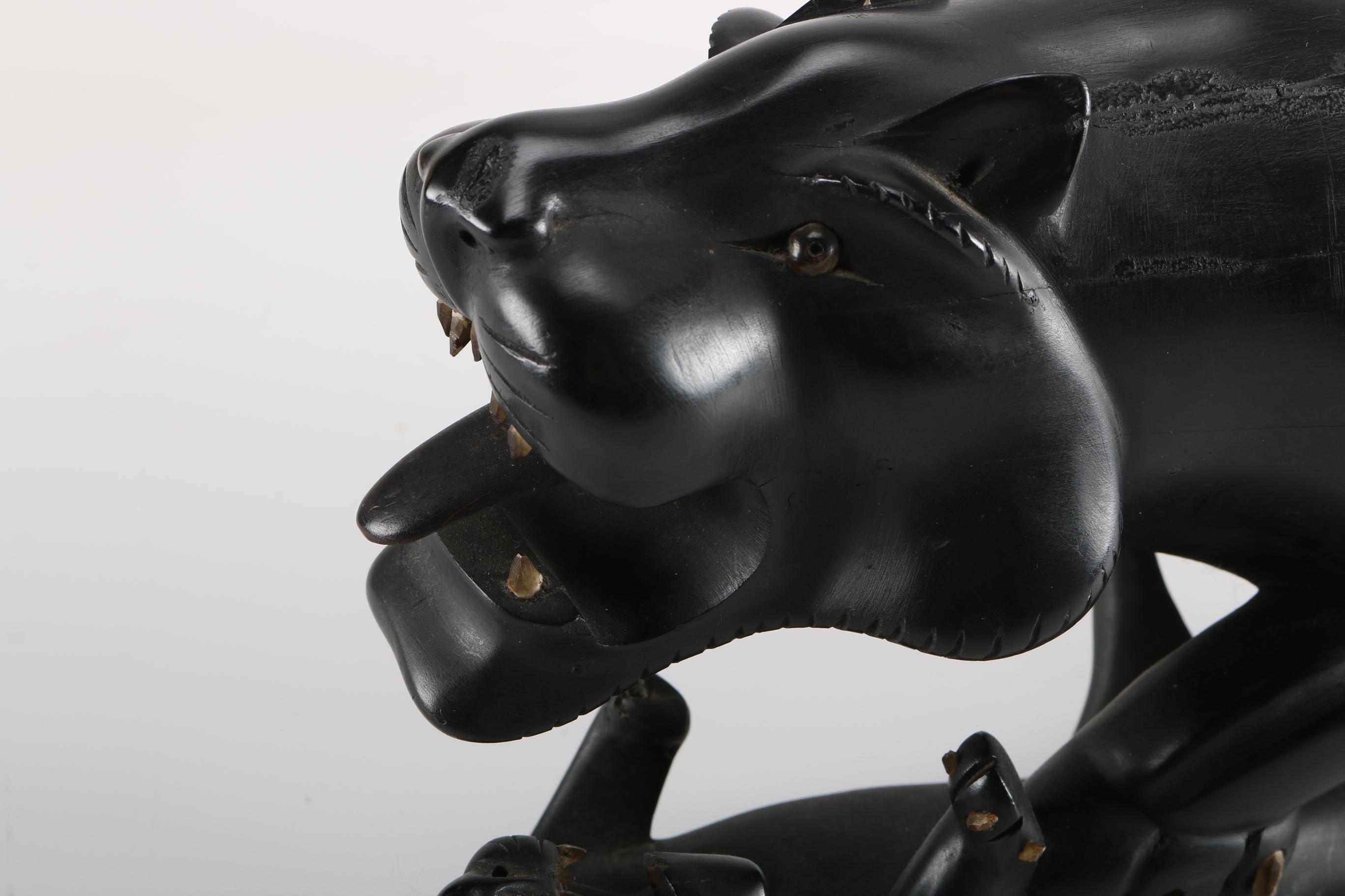 Wooden Sculpture of Jaguar and Cub