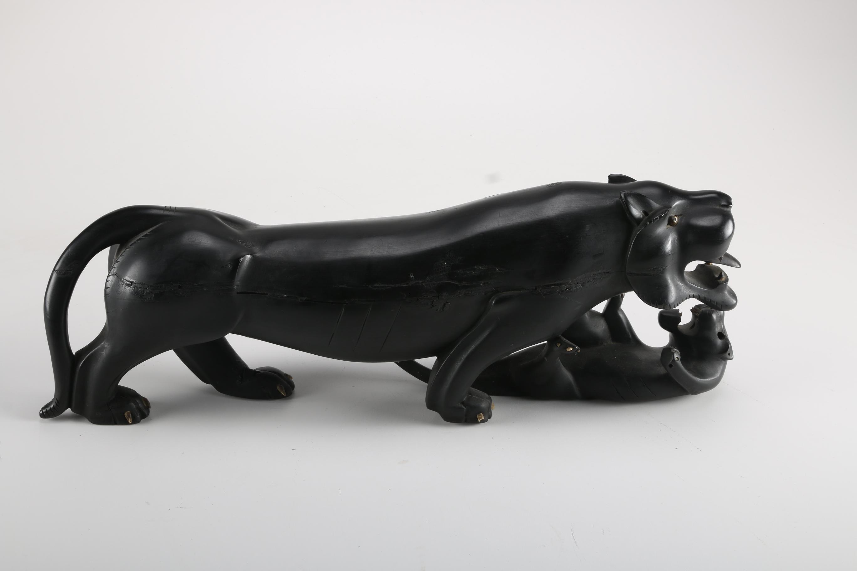 Wooden Sculpture of Jaguar and Cub