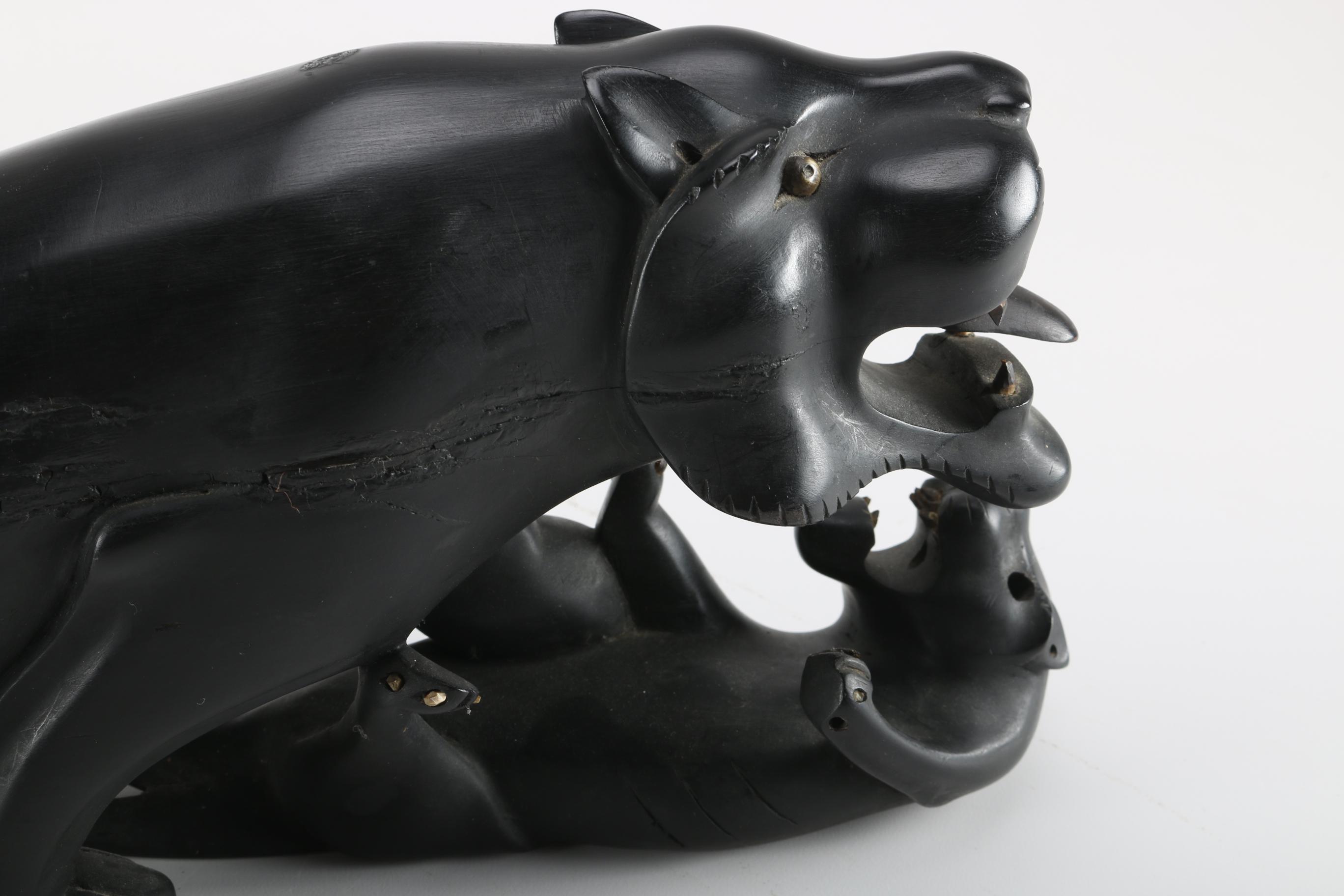 Wooden Sculpture of Jaguar and Cub