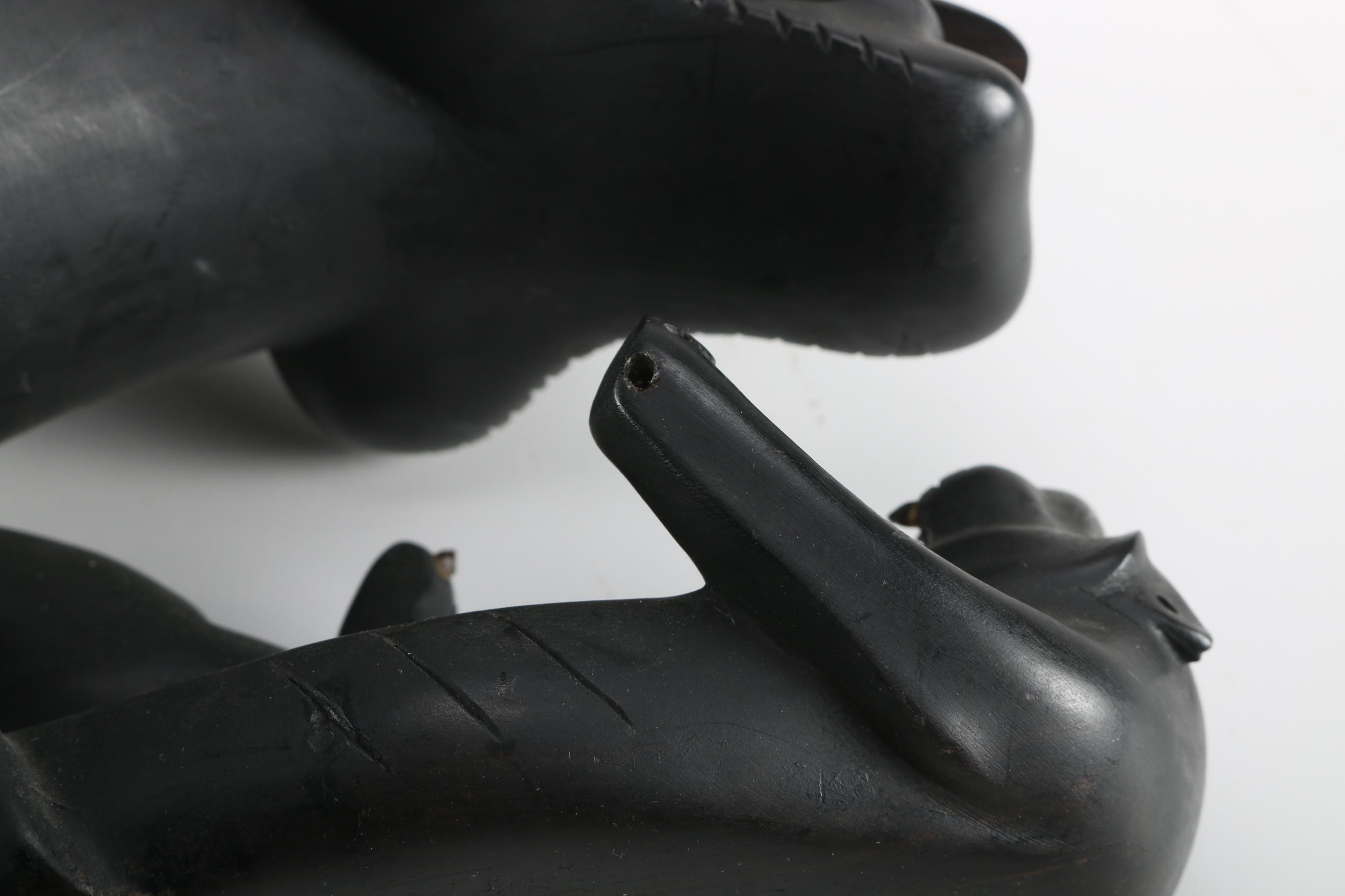 Wooden Sculpture of Jaguar and Cub