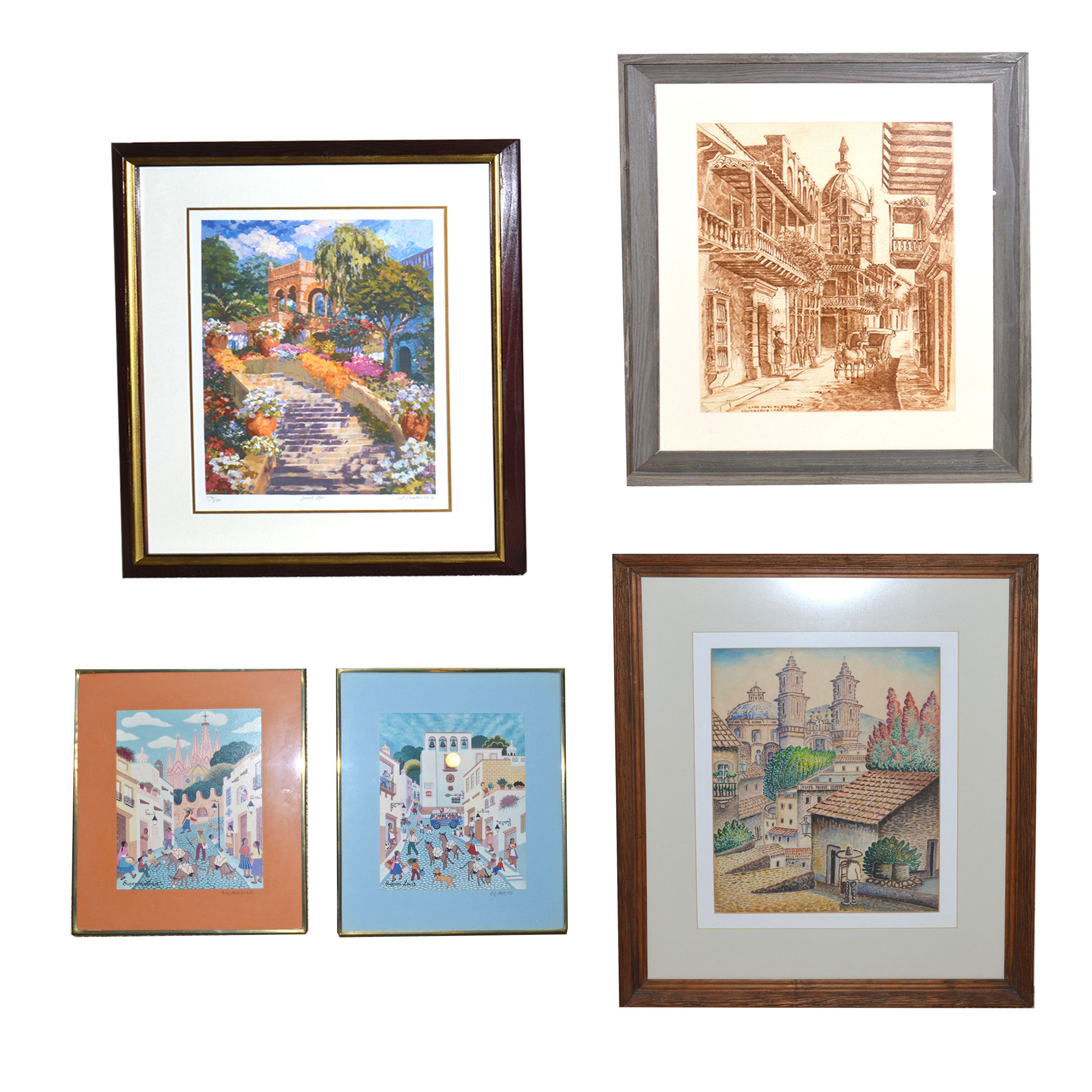 Assortment of Framed Spanish Landscape Artwork