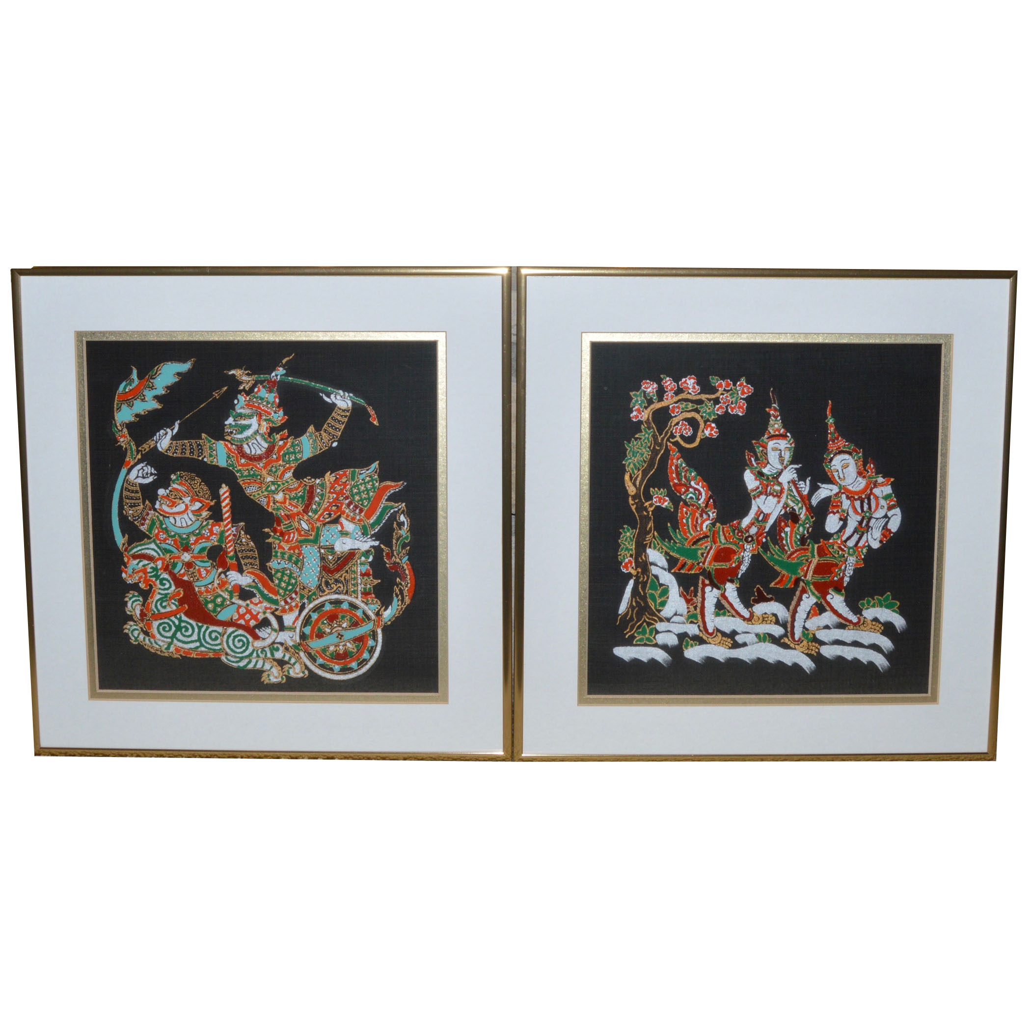 Pair of Thai Paintings on Silk