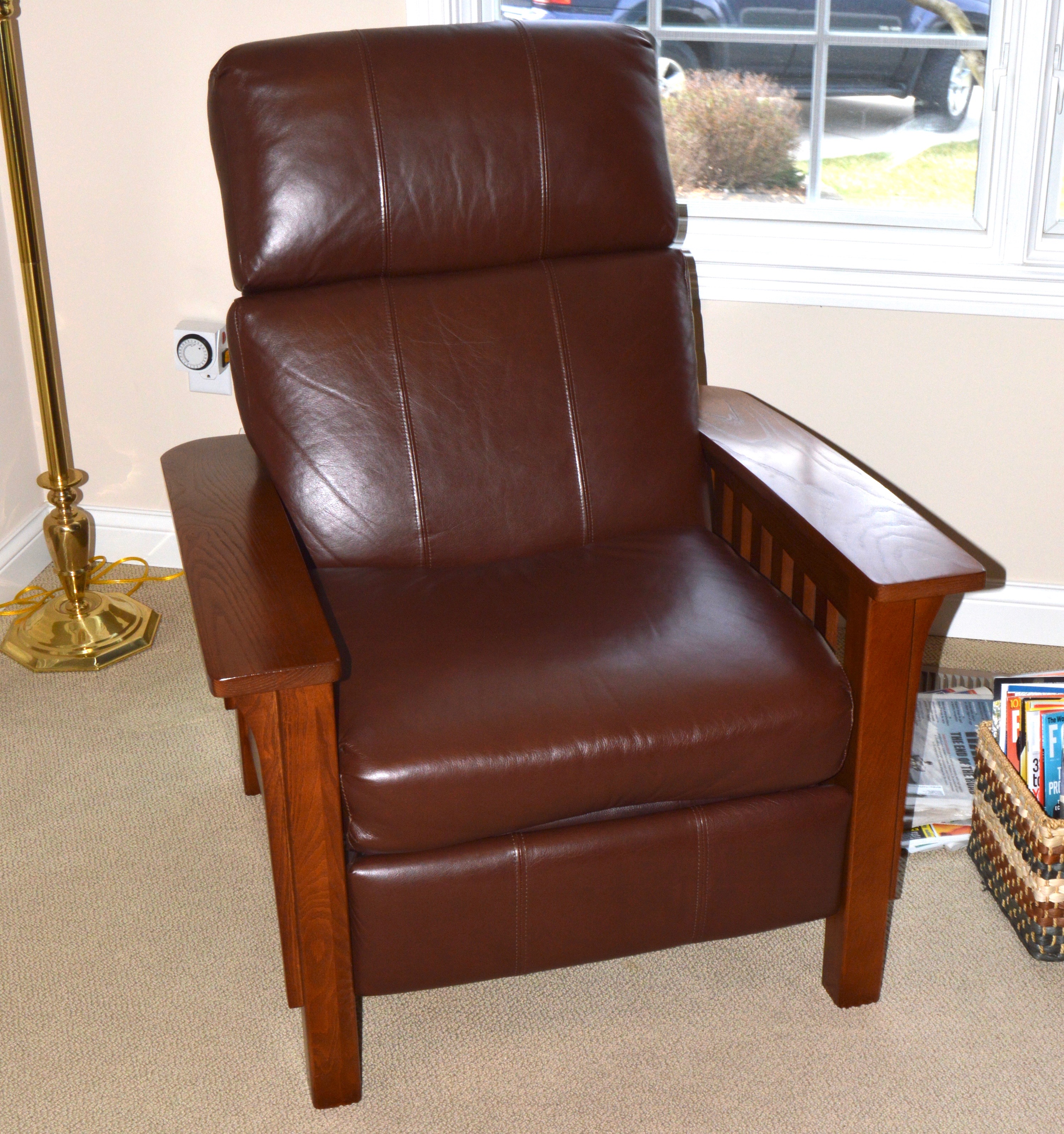 Oak and Leather Morris Recliner by Lane Furniture