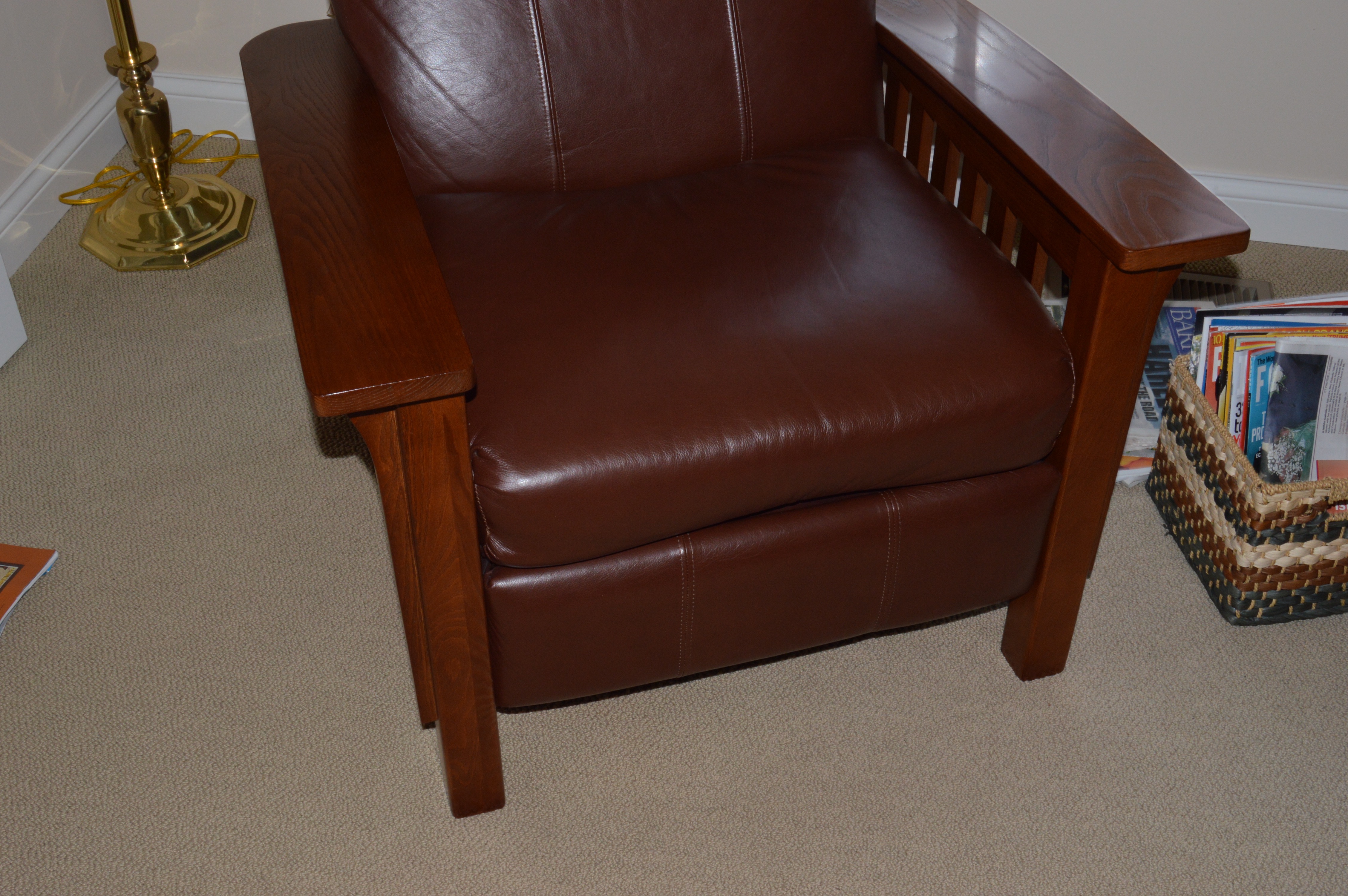 Oak and Leather Morris Recliner by Lane Furniture