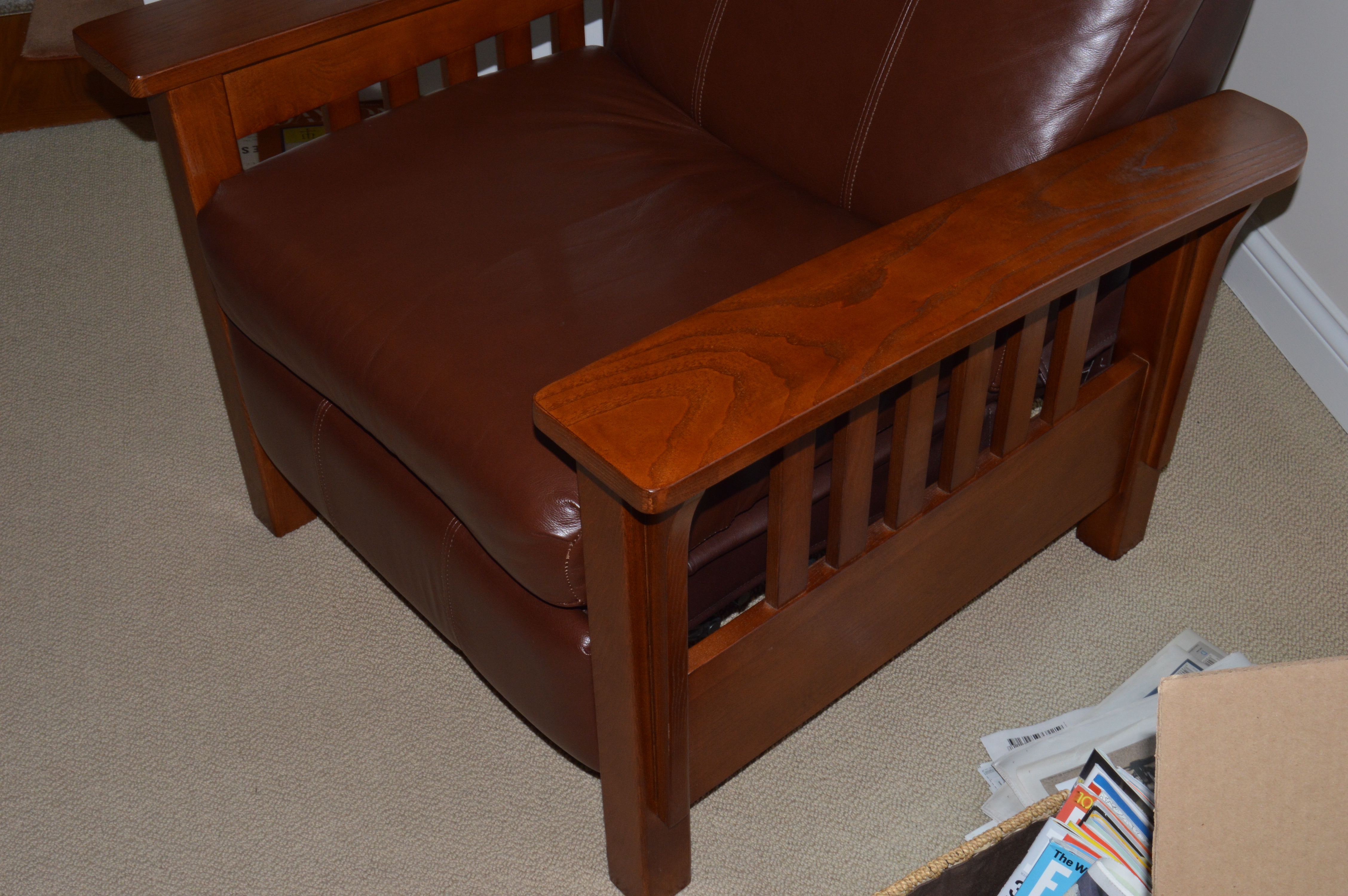 Oak and Leather Morris Recliner by Lane Furniture