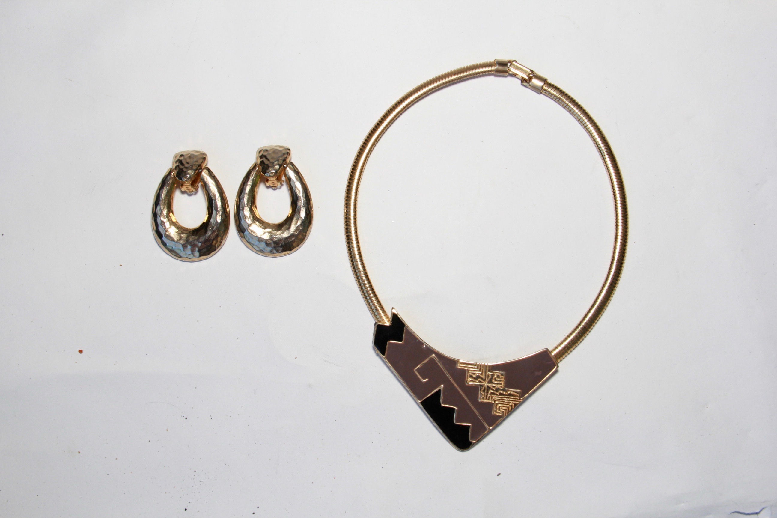 Gold Tone and Black Statement Jewelry