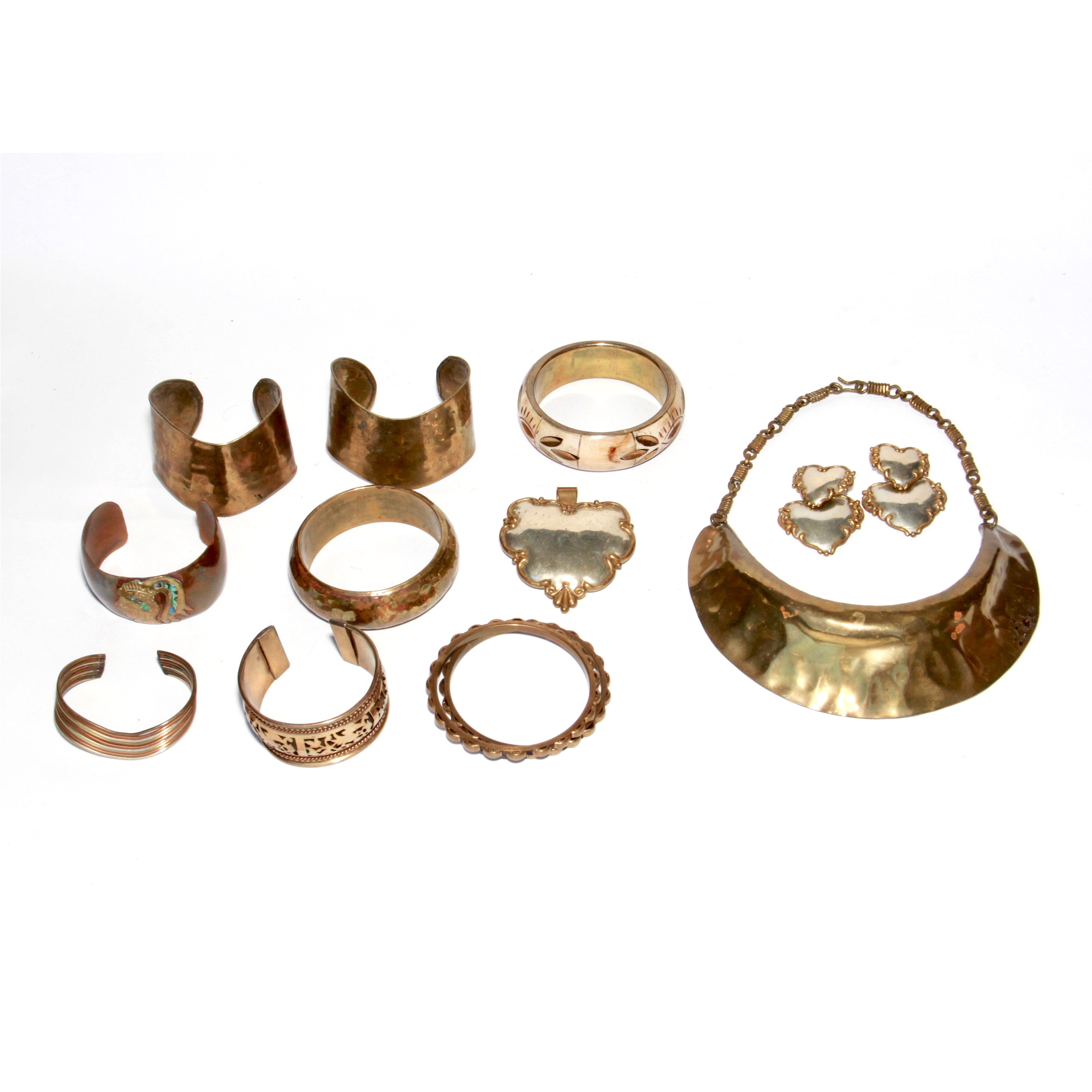 Brass Necklace, Bangles, Cuffs, and Pendants