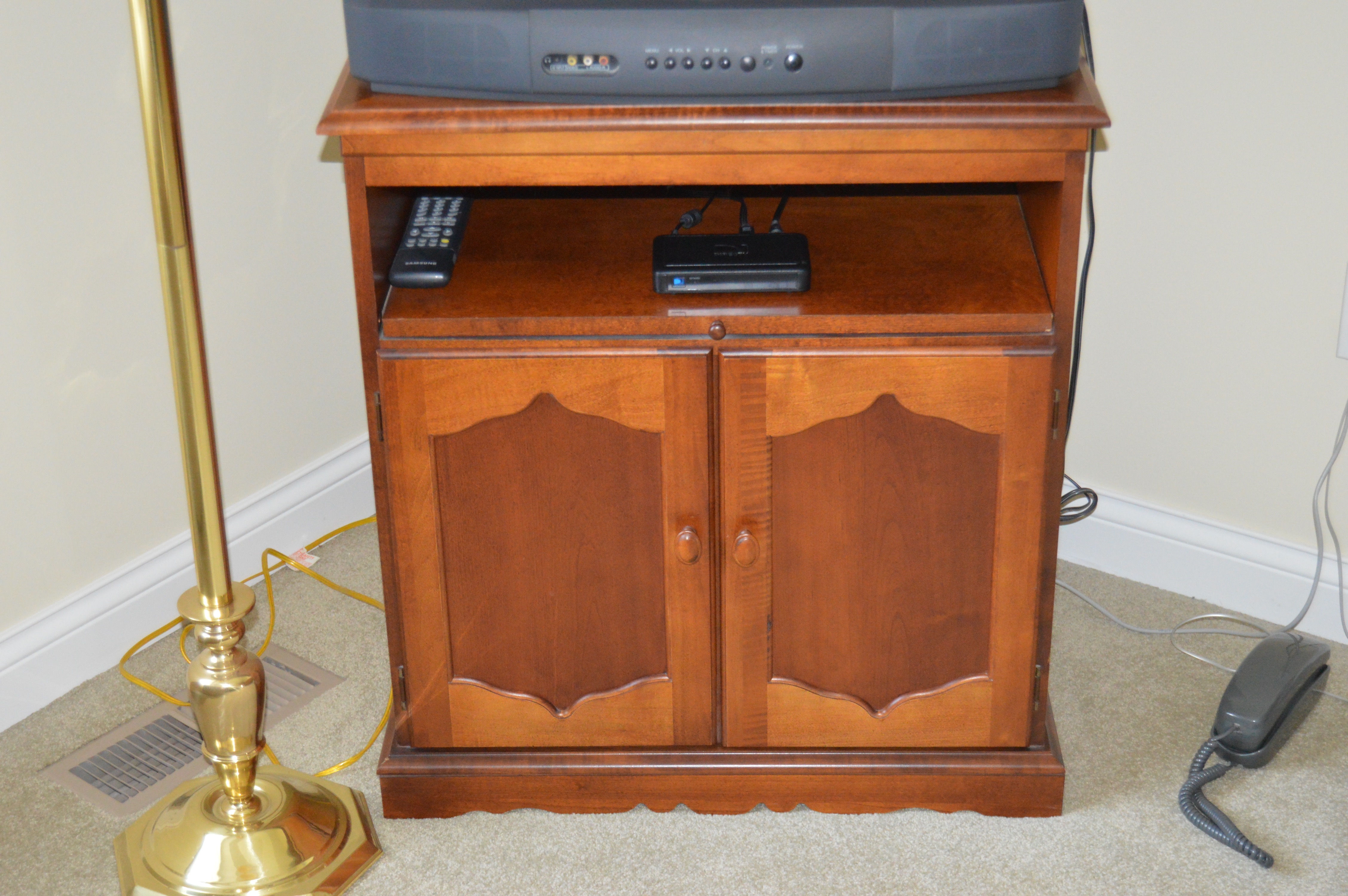 Cherry Wood TV Stand and Swing Arm Floor Lamp