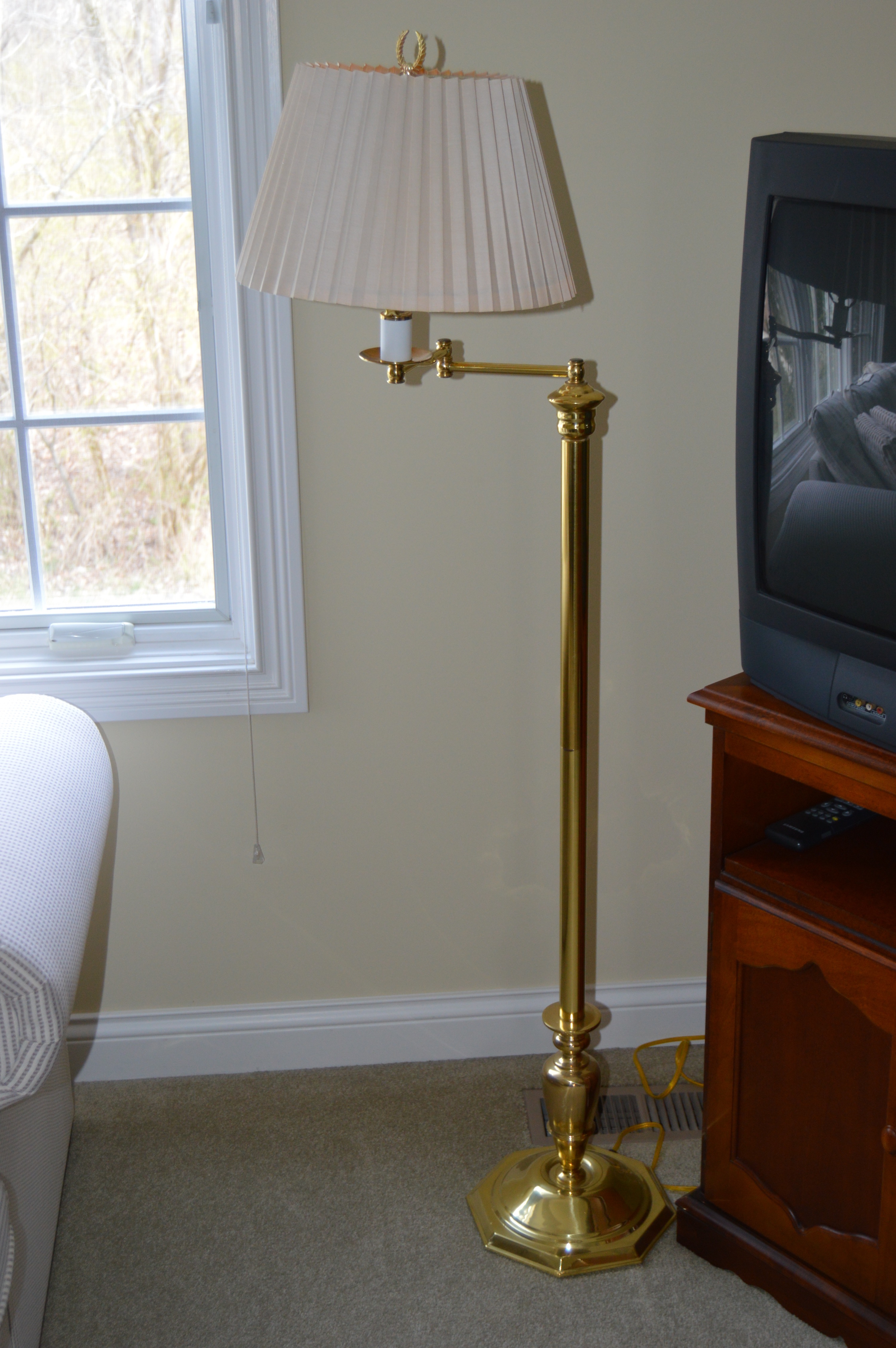 Cherry Wood TV Stand and Swing Arm Floor Lamp