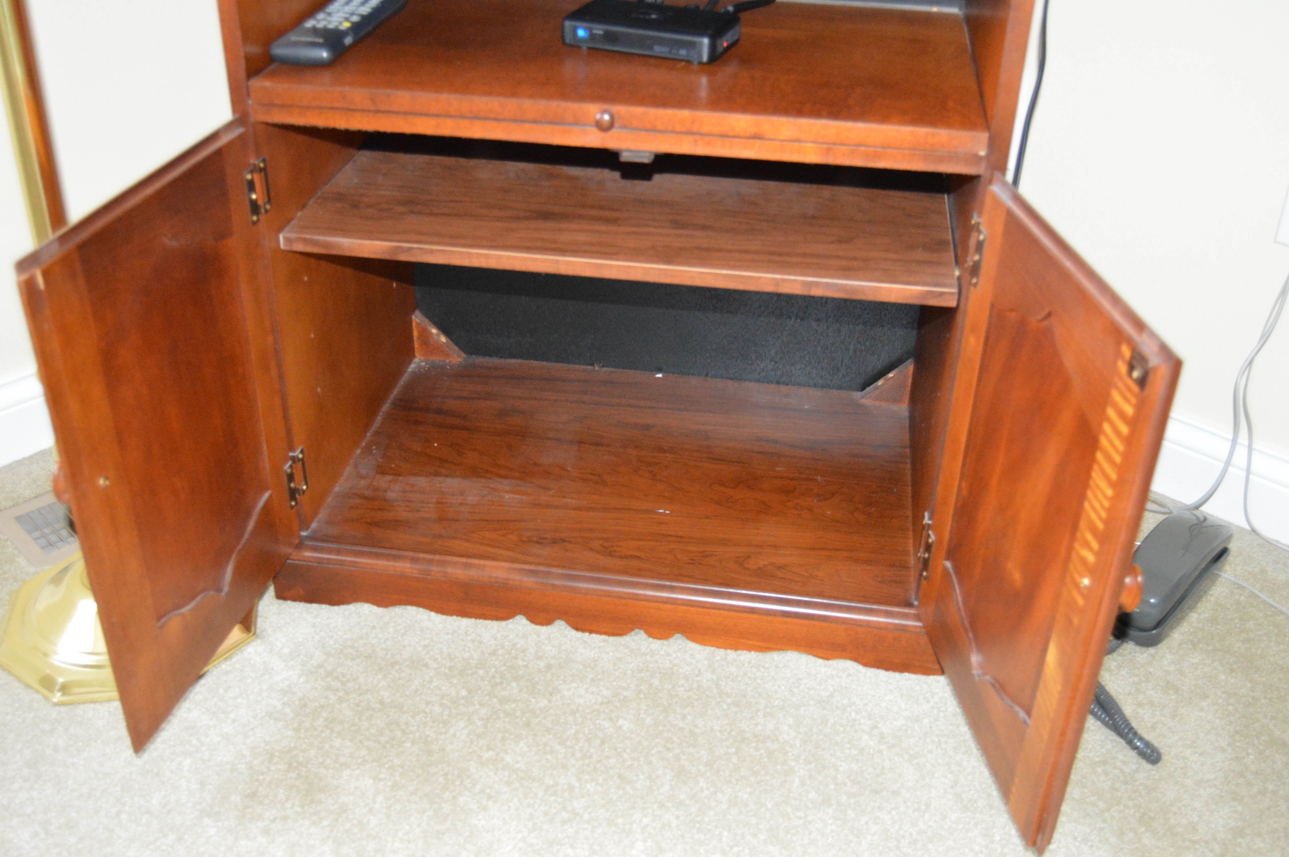 Cherry Wood TV Stand and Swing Arm Floor Lamp