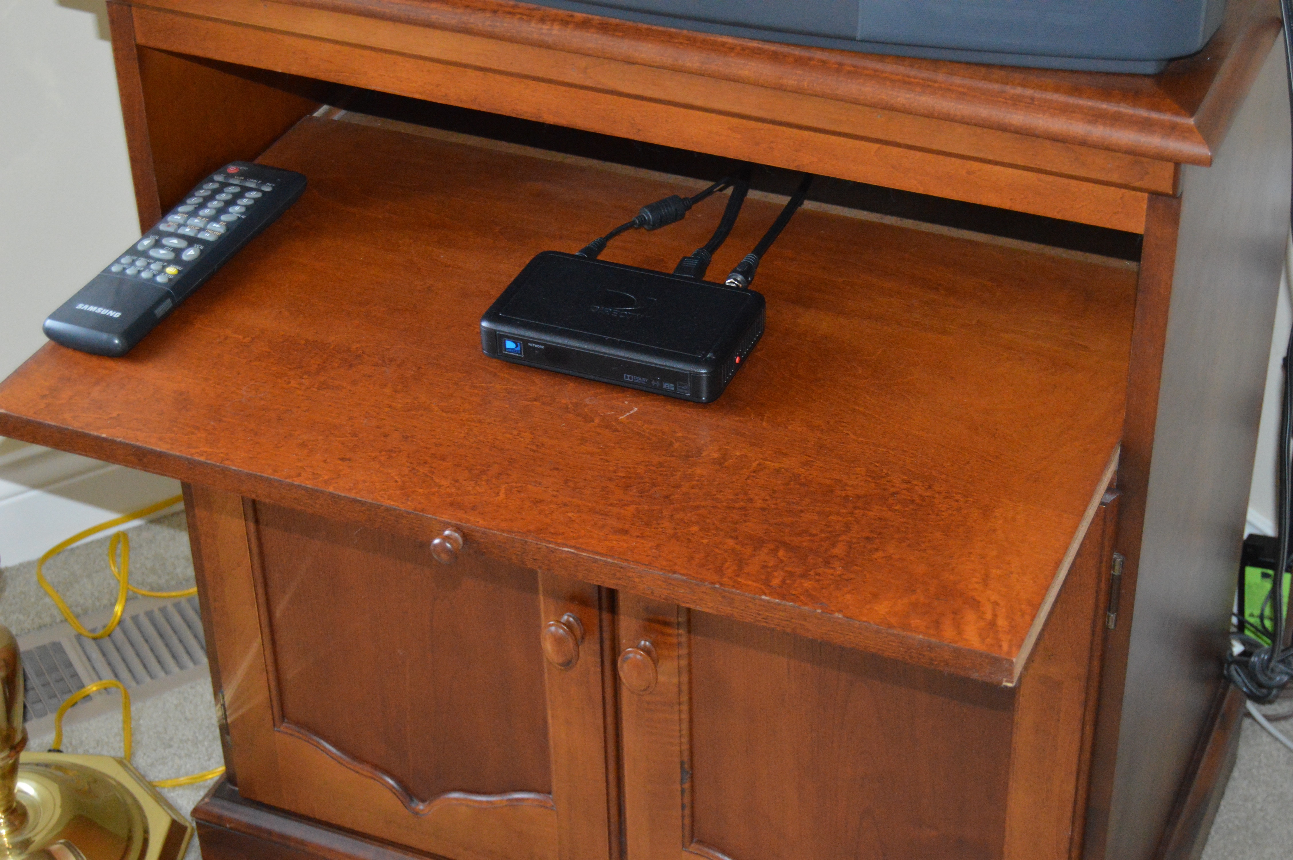 Cherry Wood TV Stand and Swing Arm Floor Lamp