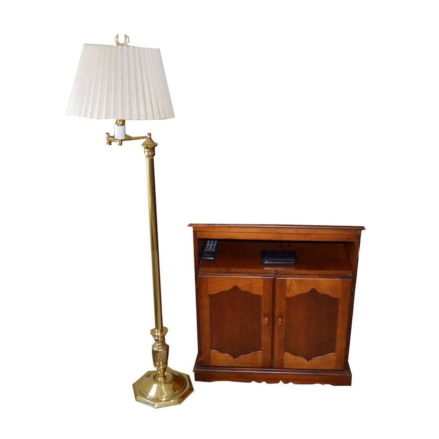 Cherry Wood TV Stand and Swing Arm Floor Lamp