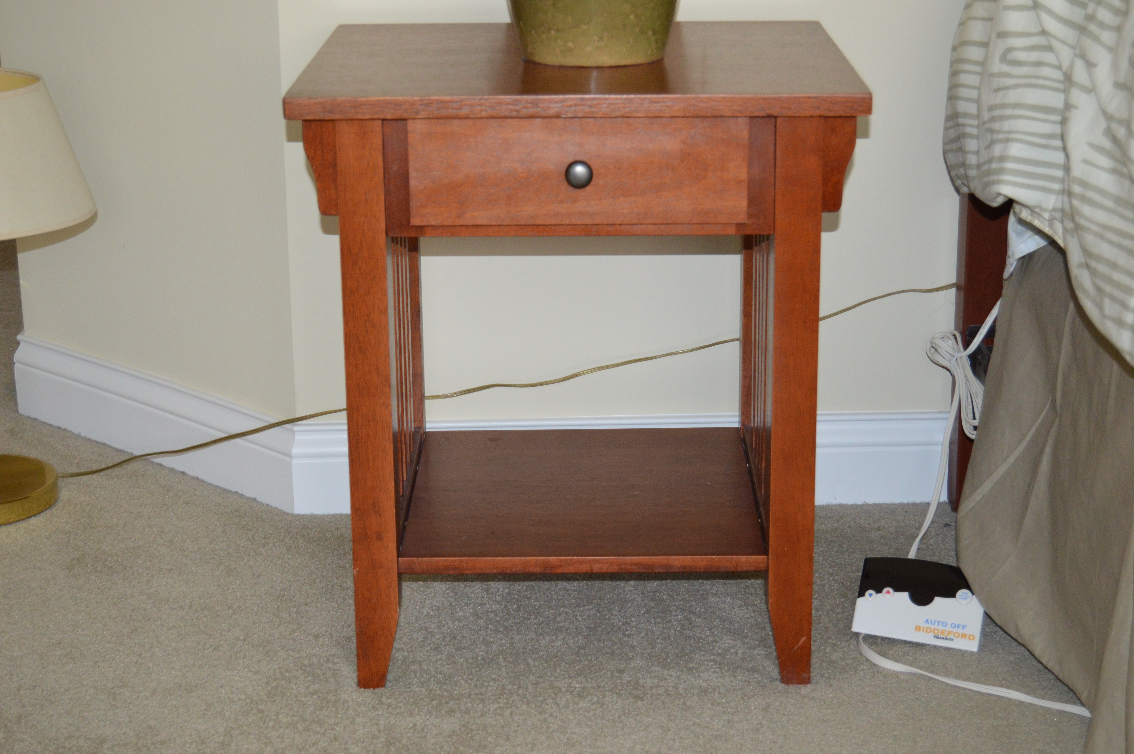 Mission Style End Table and Faux Potted Plant