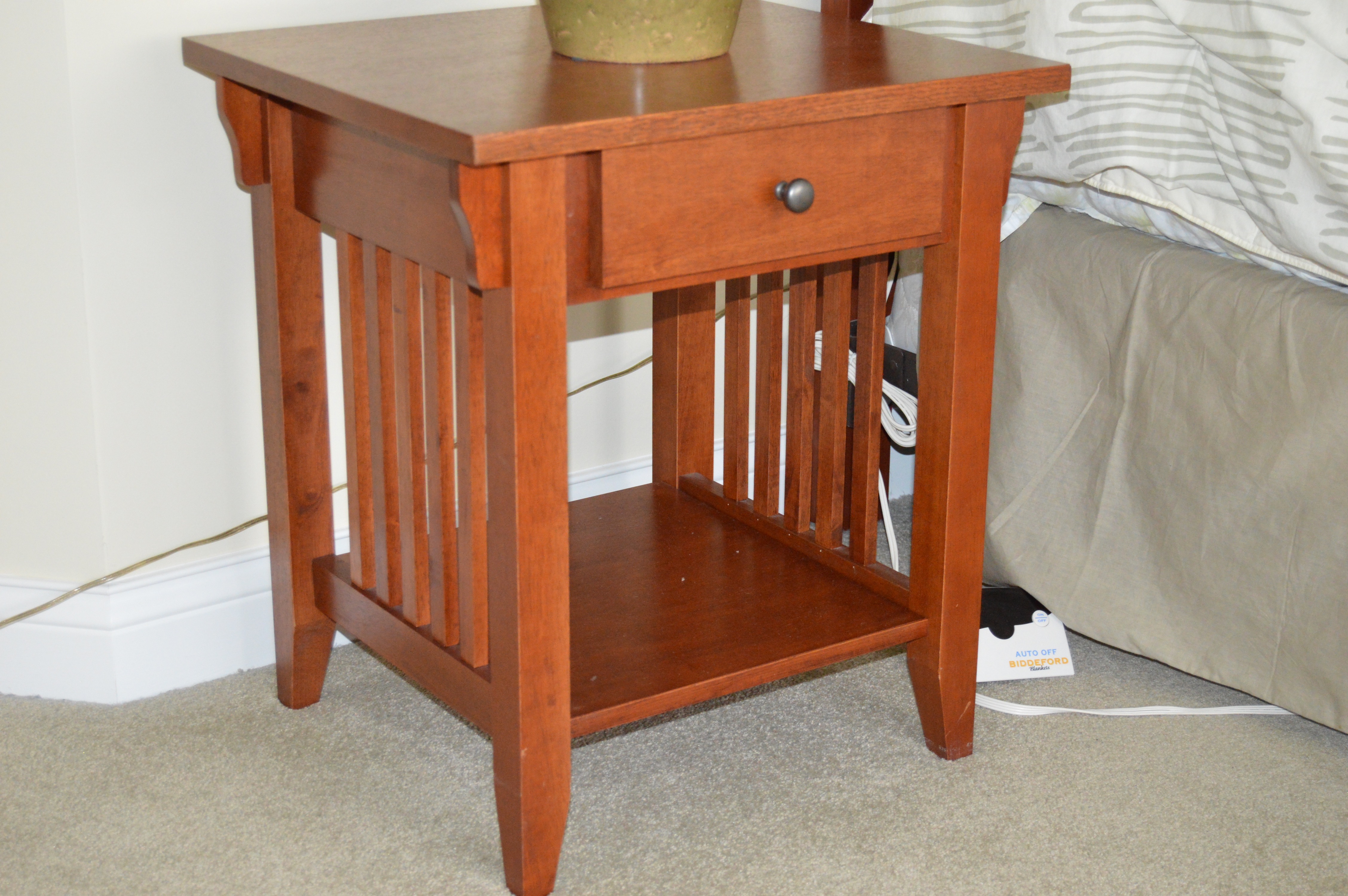 Mission Style End Table and Faux Potted Plant