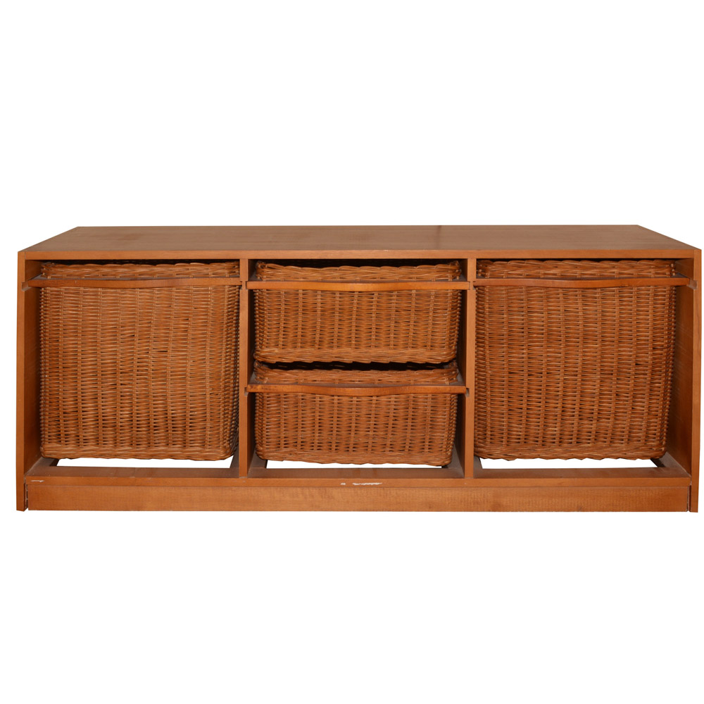 Wooden Storage Bench With Basket Drawers