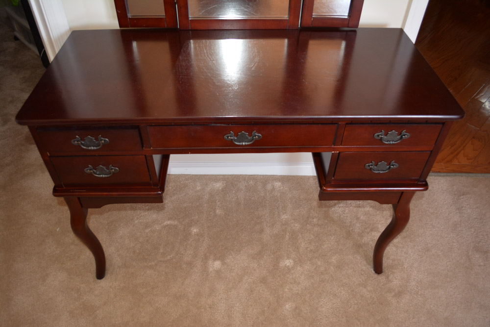 Contemporary Queen Anne-Style Vanity with Mirror and Stool