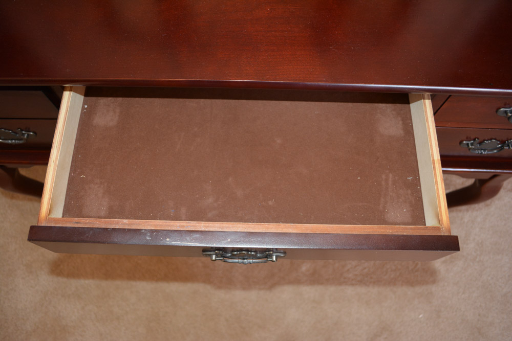 Contemporary Queen Anne-Style Vanity with Mirror and Stool