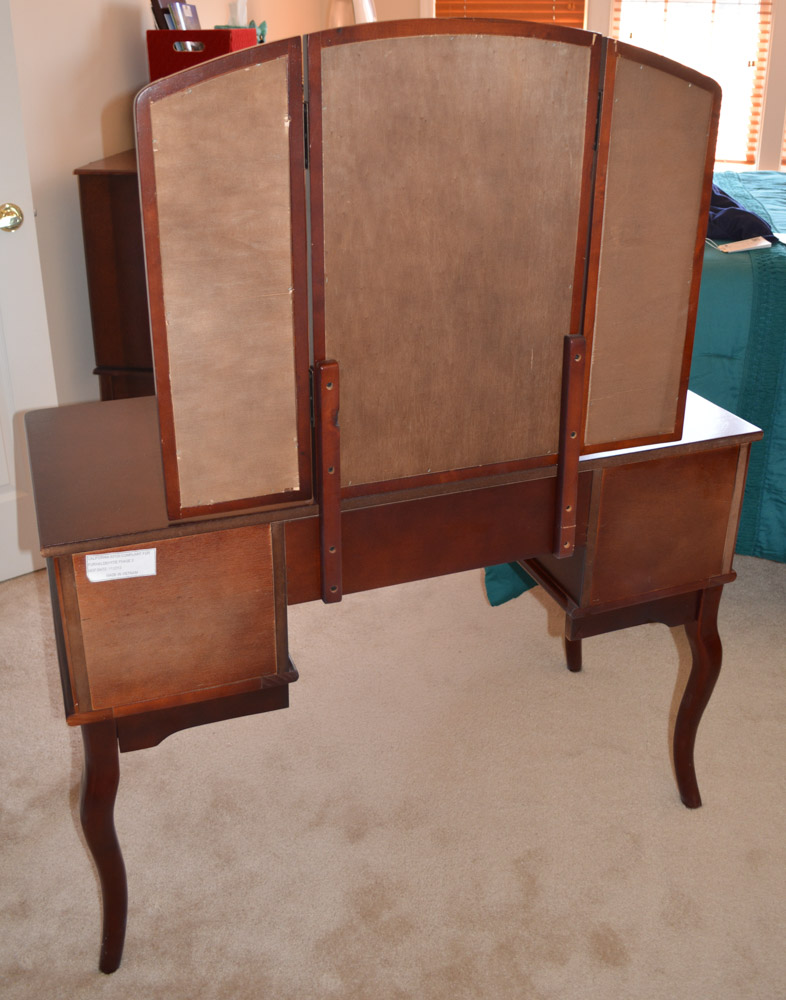 Contemporary Queen Anne-Style Vanity with Mirror and Stool