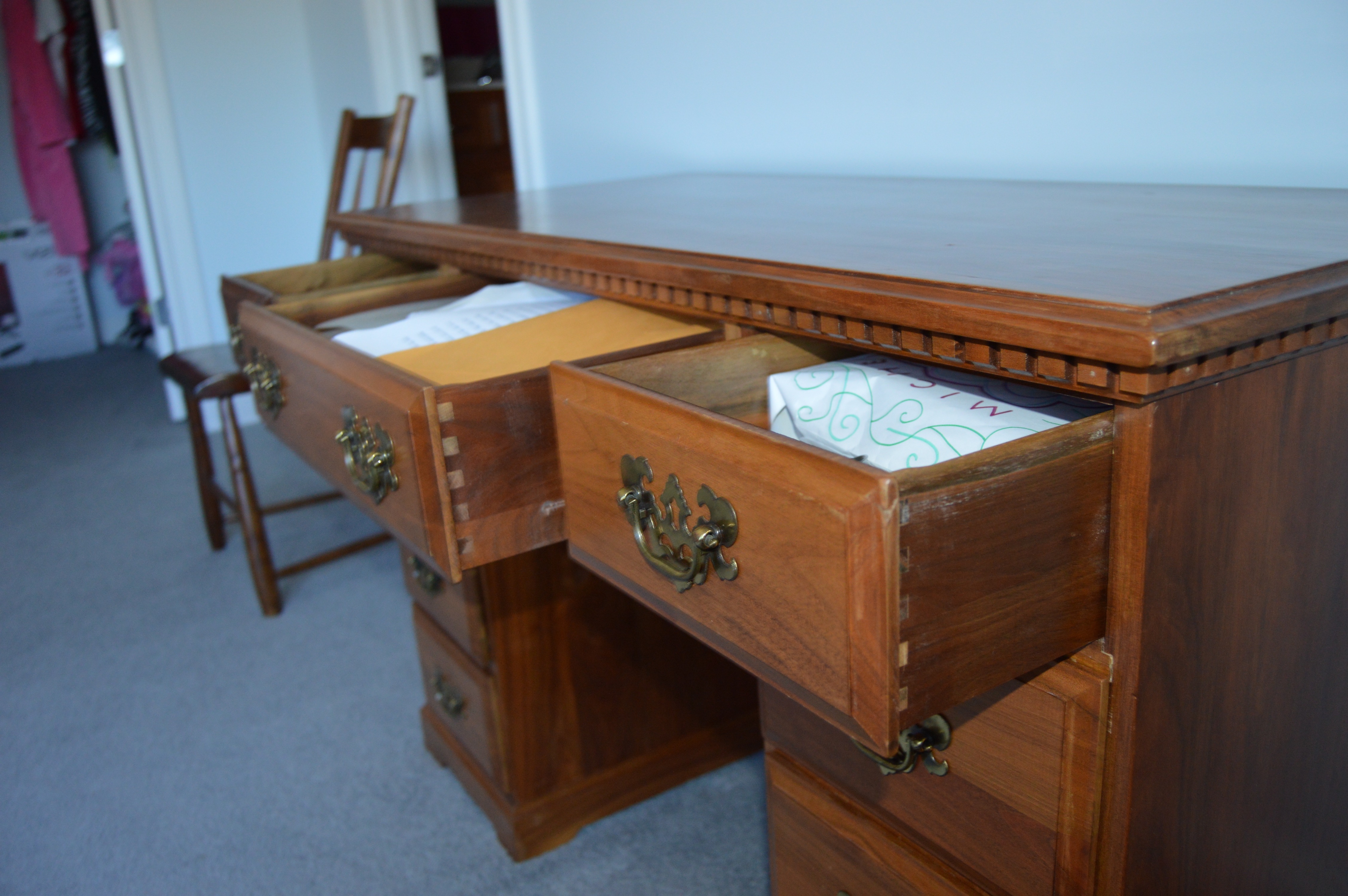 Wood Dresser, Desk and Chair Set