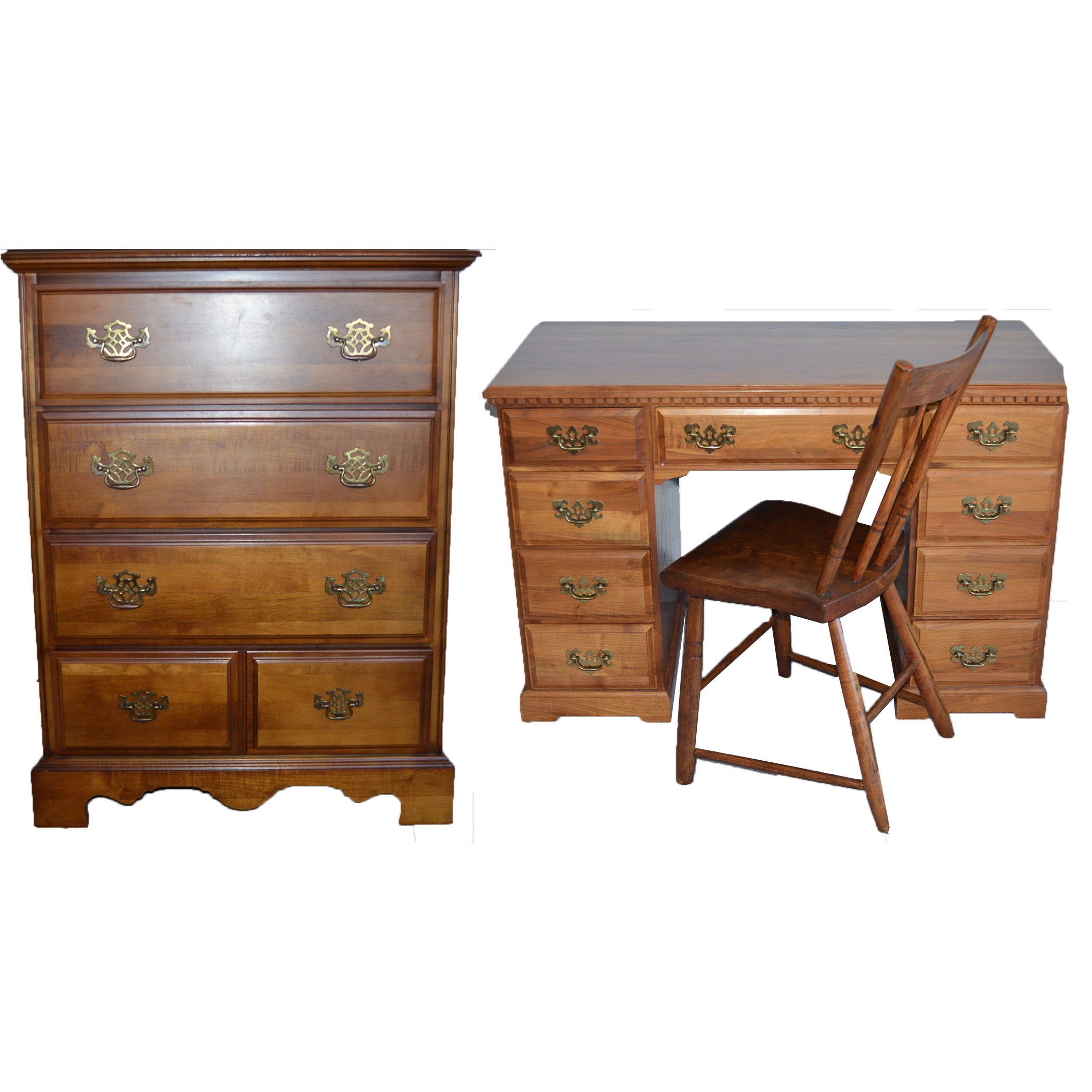 Wood Dresser, Desk and Chair Set