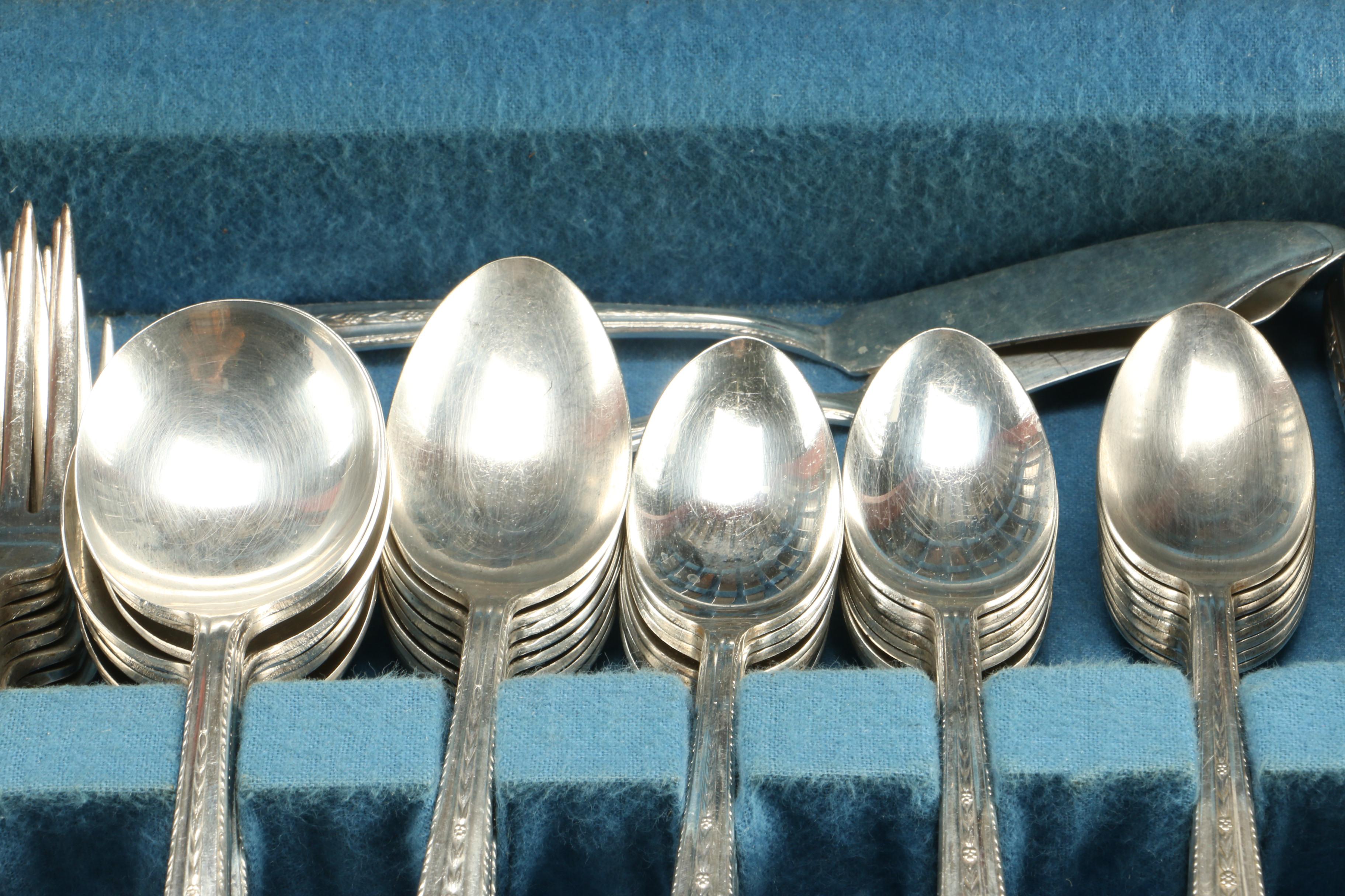 Wallace Brothers "Roseanne" Silver Plate Flatware Set With Case