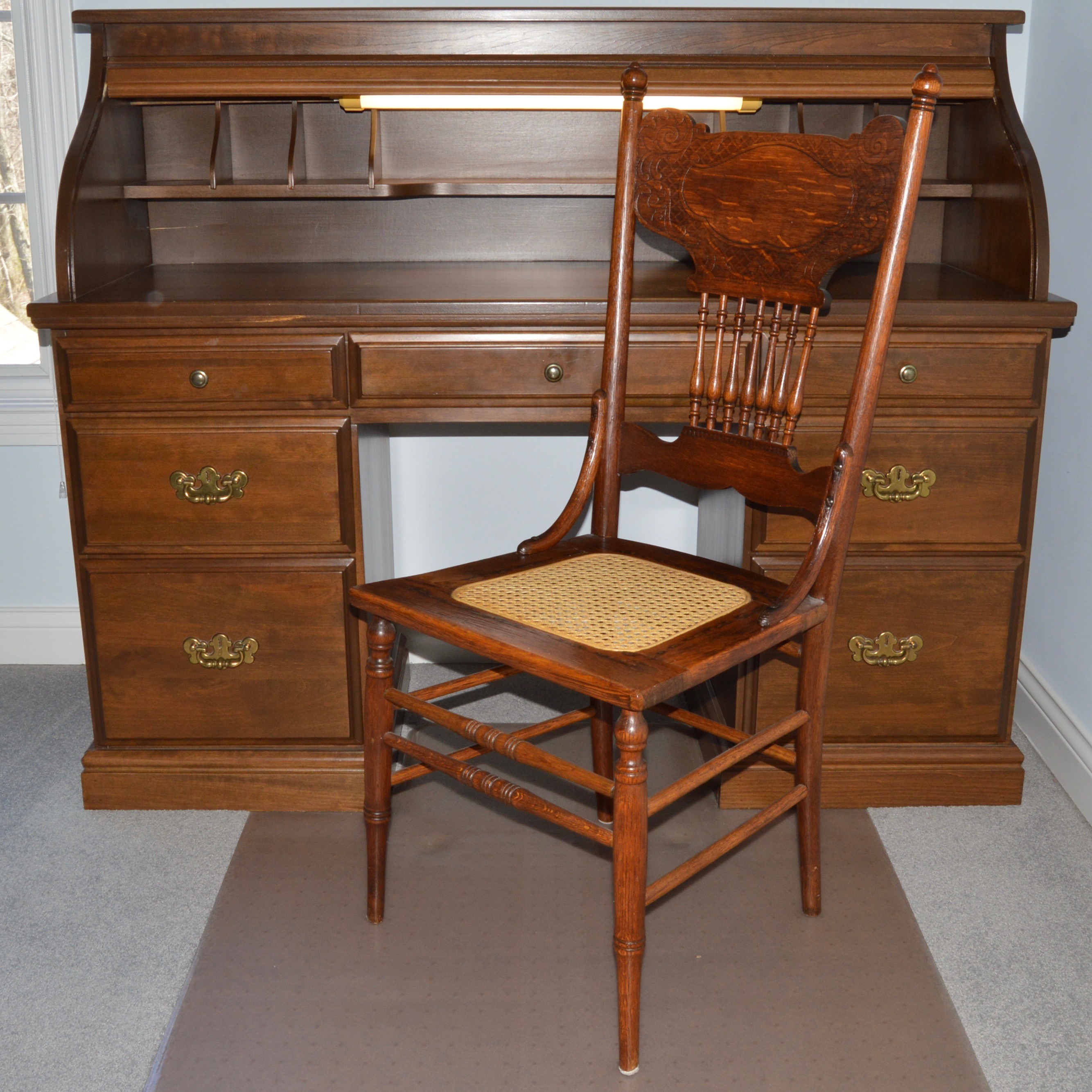 Roll-Top Desk and Side Chair