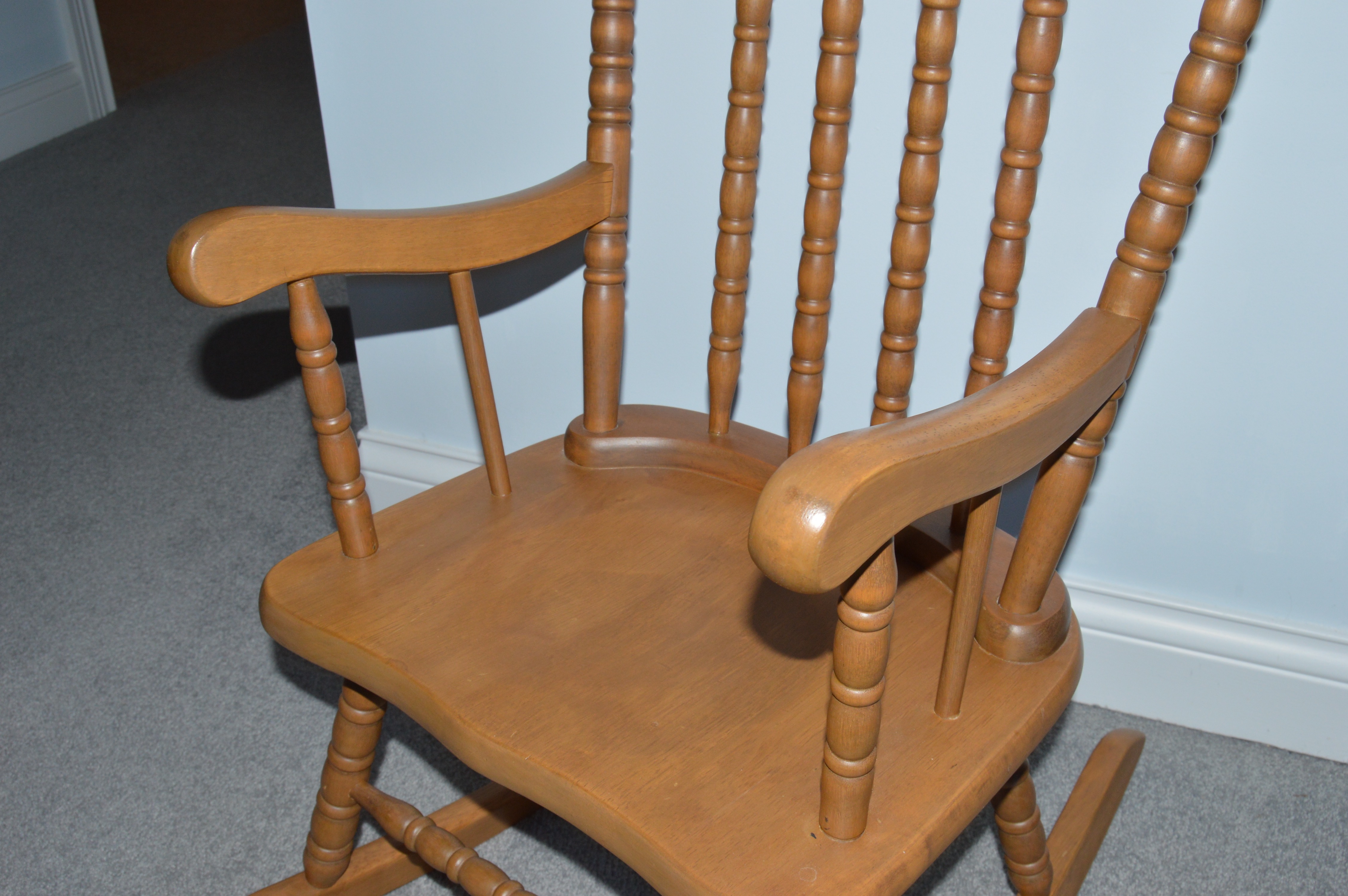Vintage Child's Rocking Chair and Wood Display Shelf