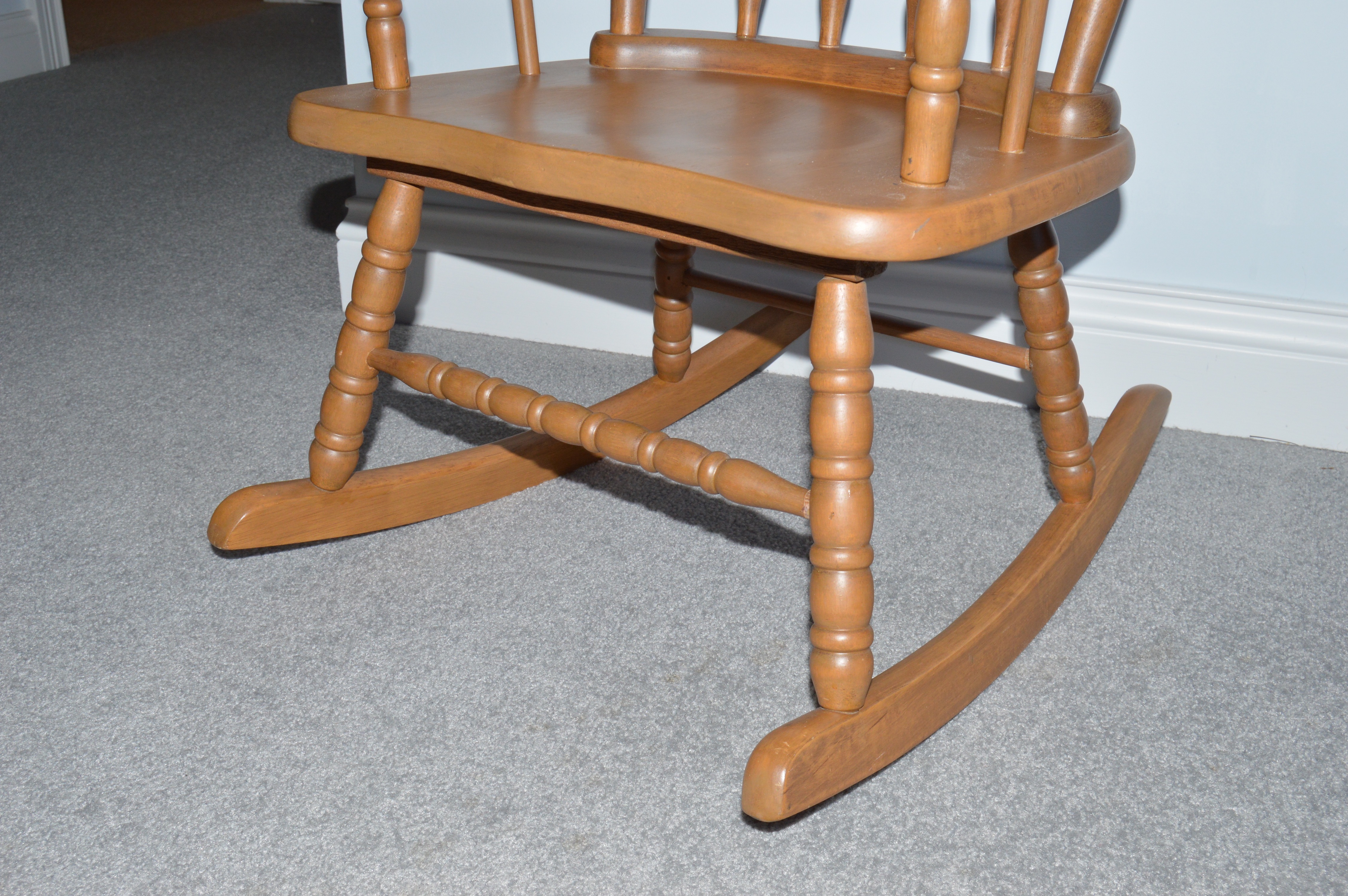 Vintage Child's Rocking Chair and Wood Display Shelf