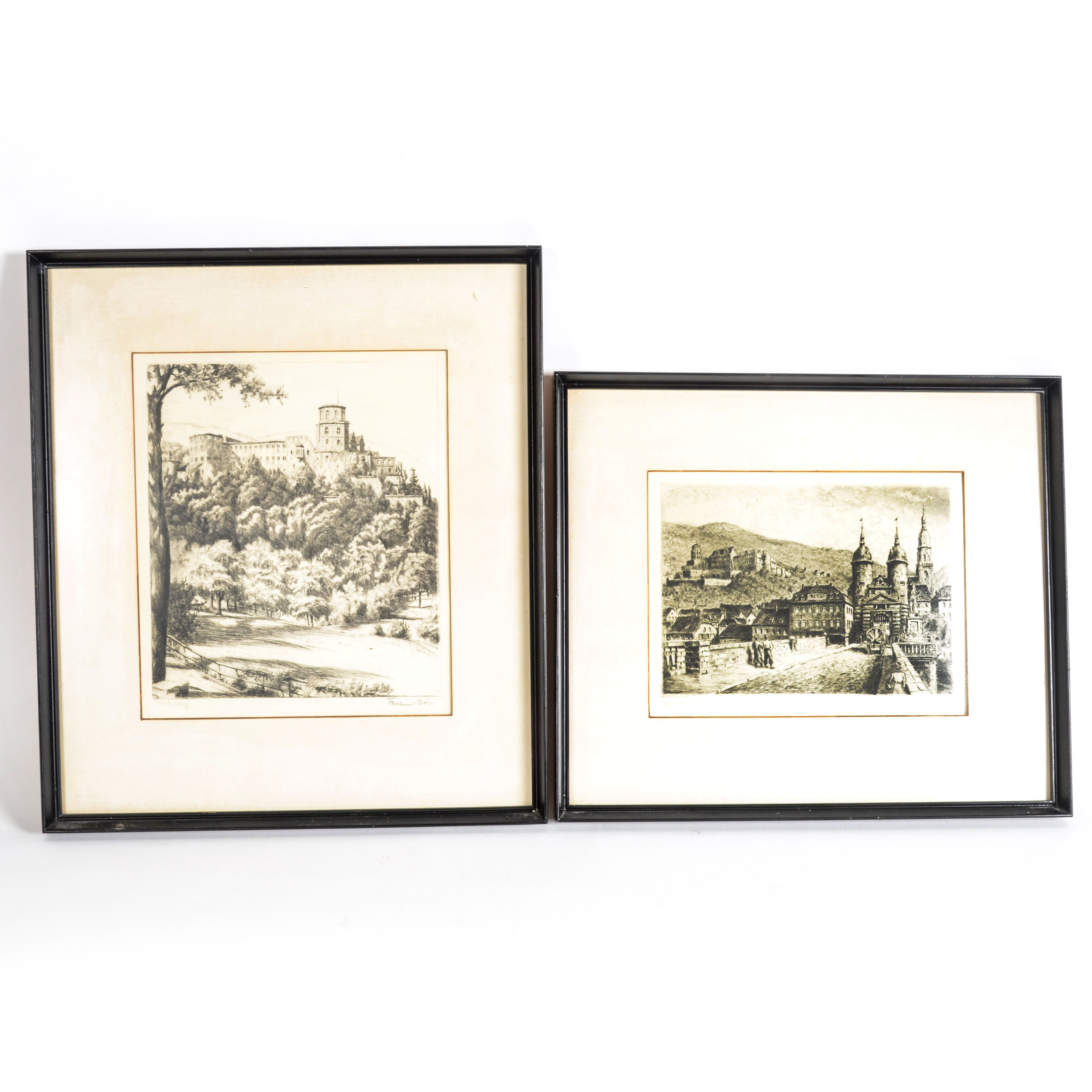 Pair of Signed Intaglio Prints Depicting Heidelberg