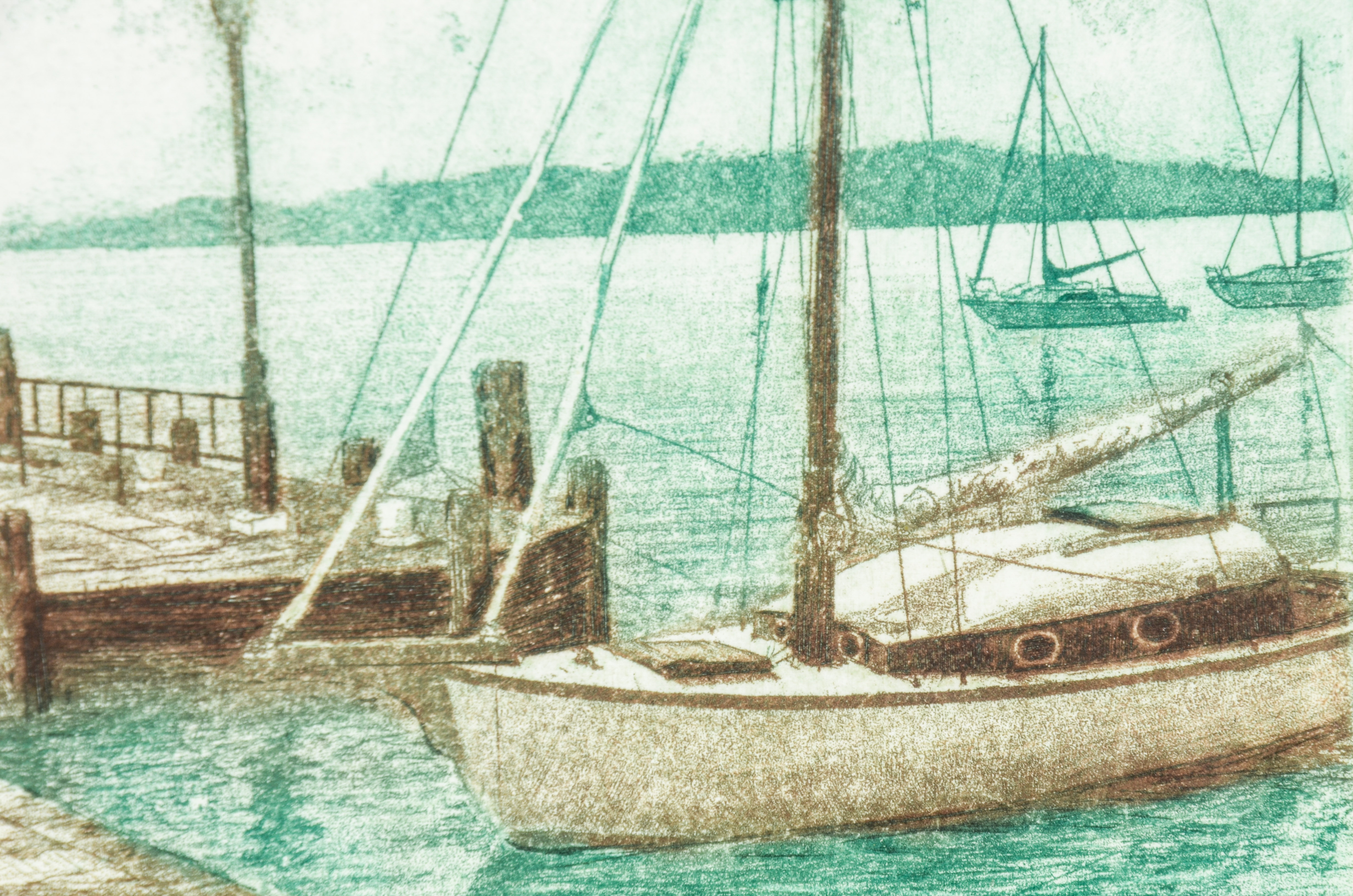 Sipos Istvan Aquatint Depicting Docked Boats