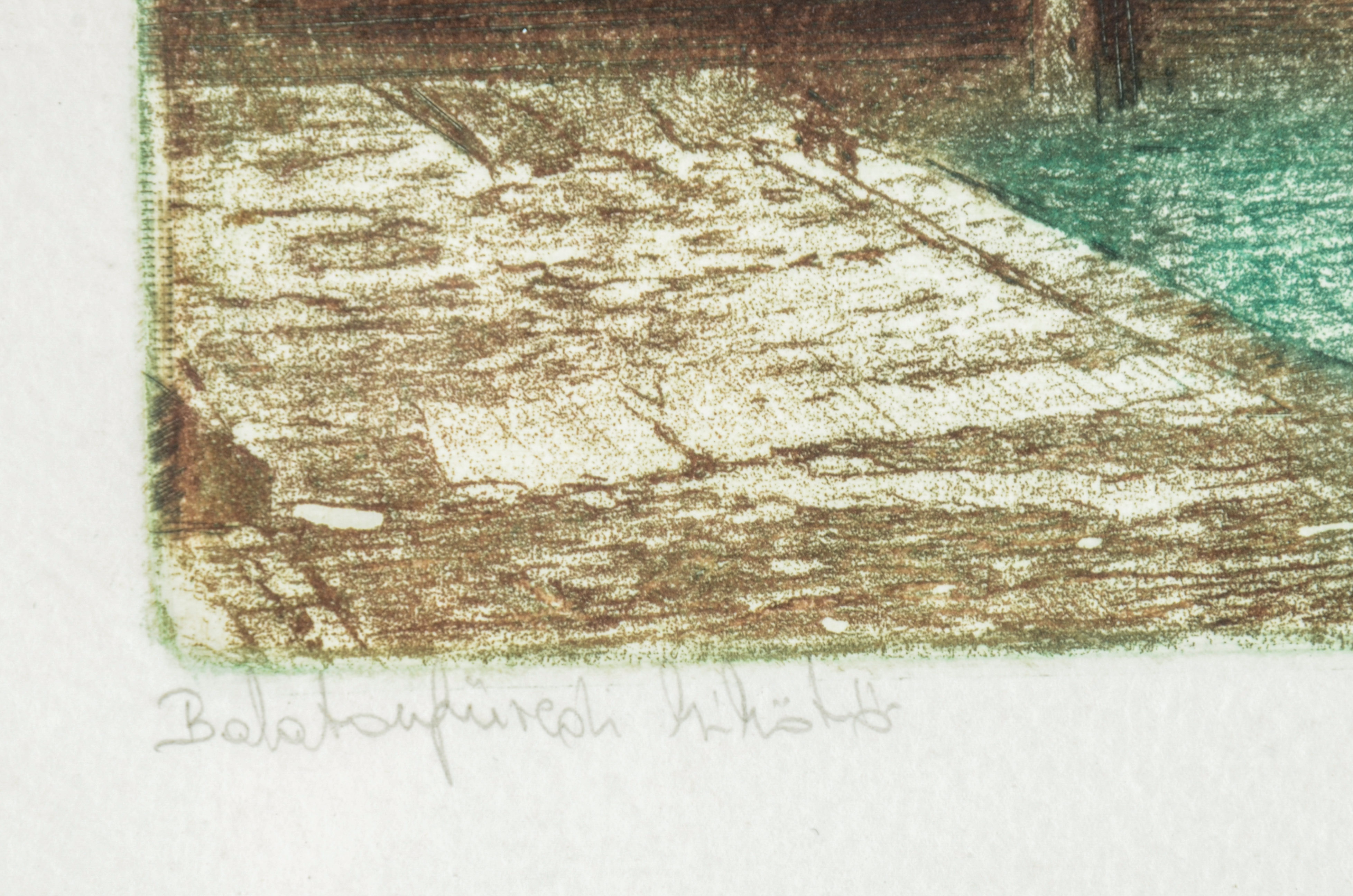 Sipos Istvan Aquatint Depicting Docked Boats